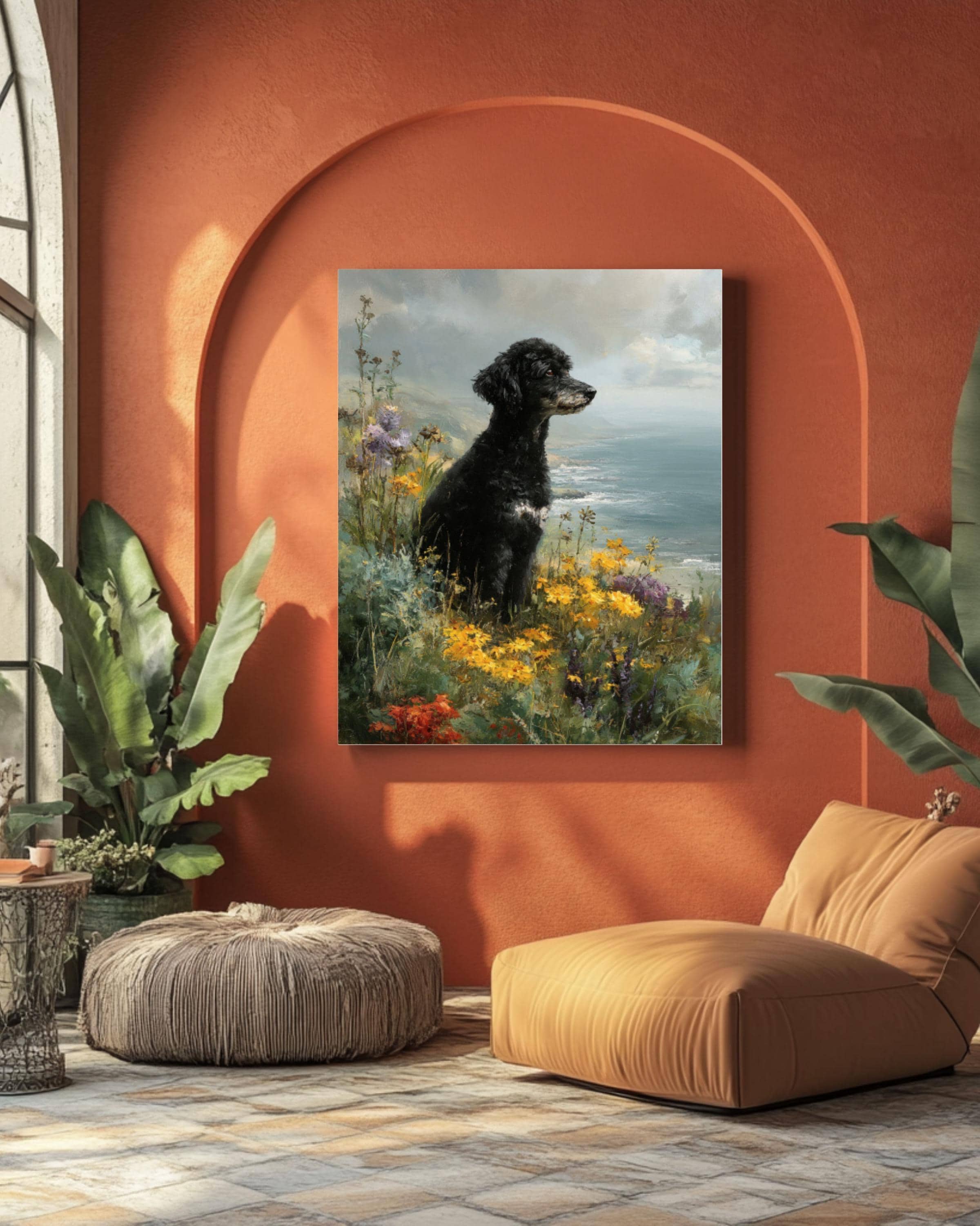 Black Poodle Coastal Portrait Canvas Art