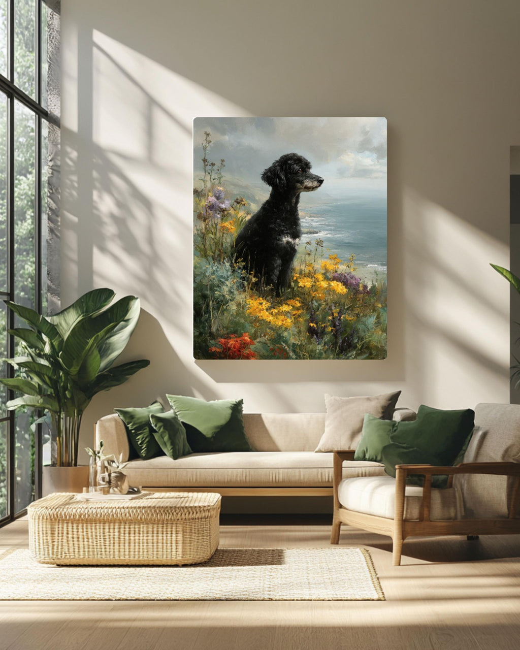 Black Poodle Coastal Portrait Canvas Art