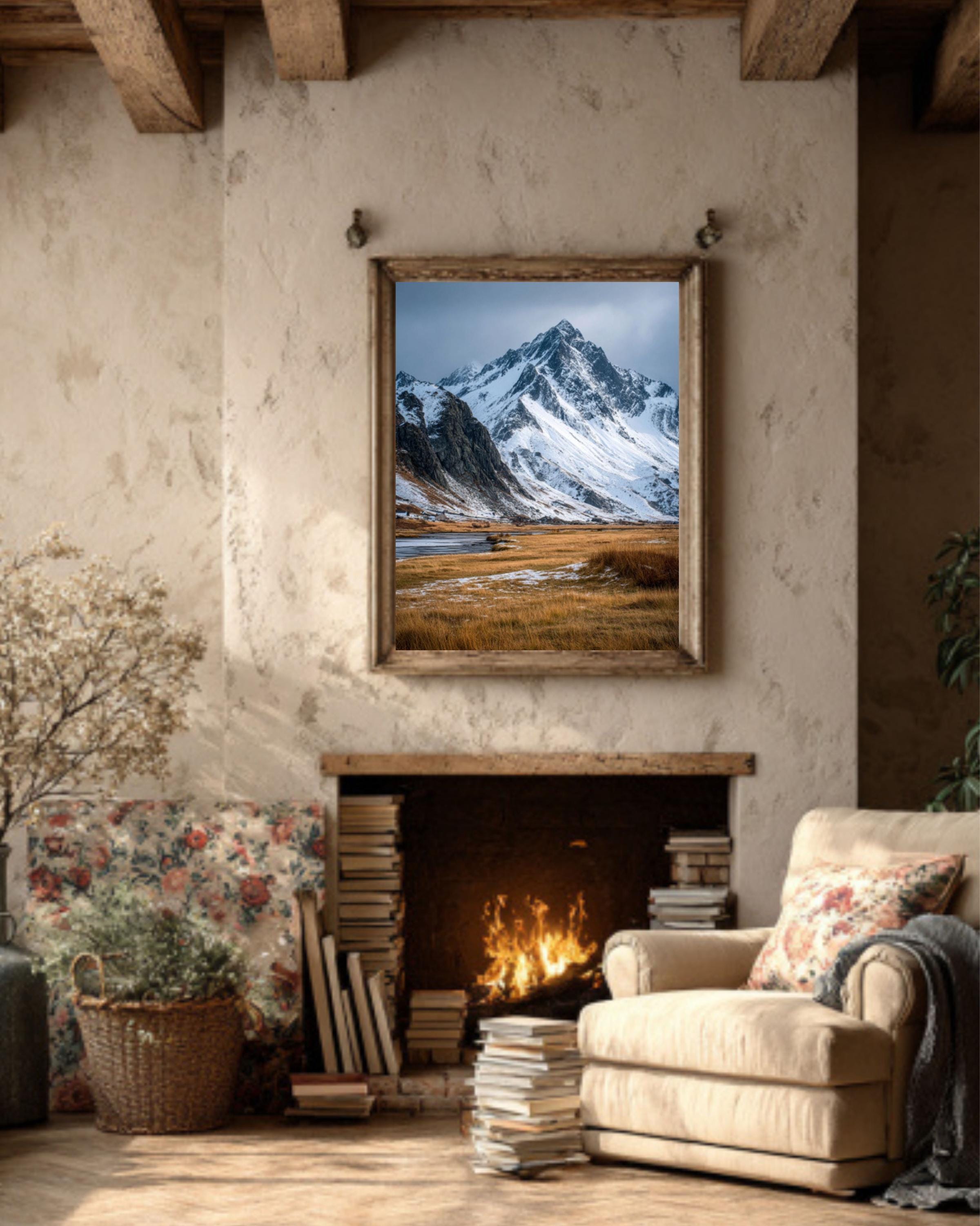 Snowy Nordic Mountain Landscape Photography Canvas Wall Art