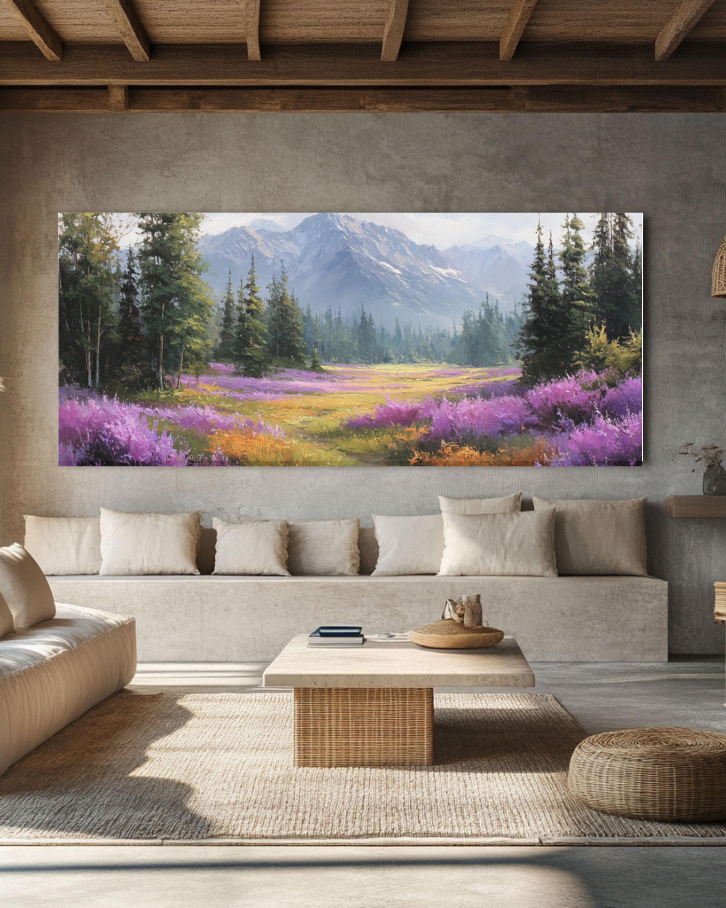 Alaskan Meadow Wildflower Landscape Canvas Art – Forest Path Painting