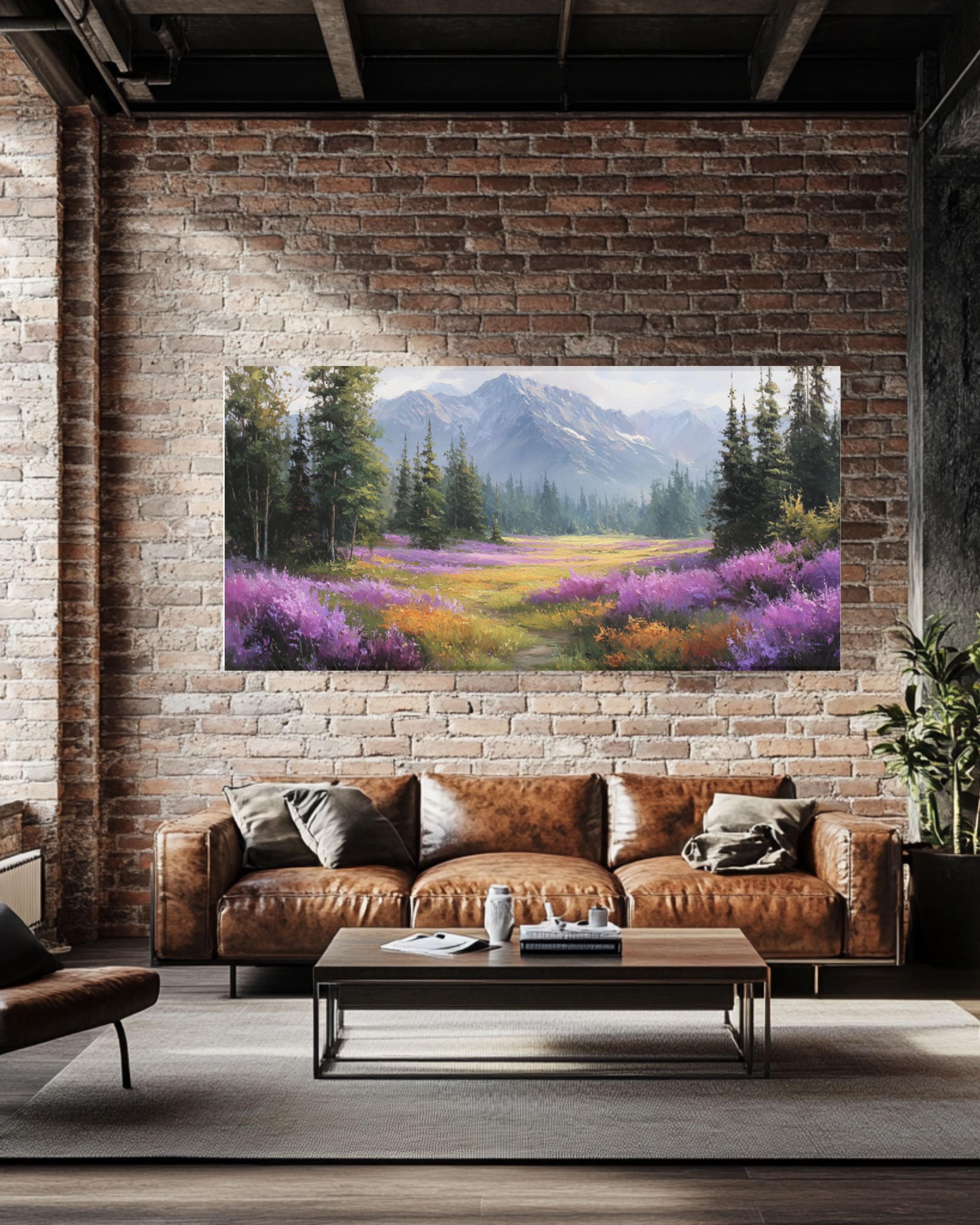 Alaskan Meadow Wildflower Landscape Canvas Art – Forest Path Painting