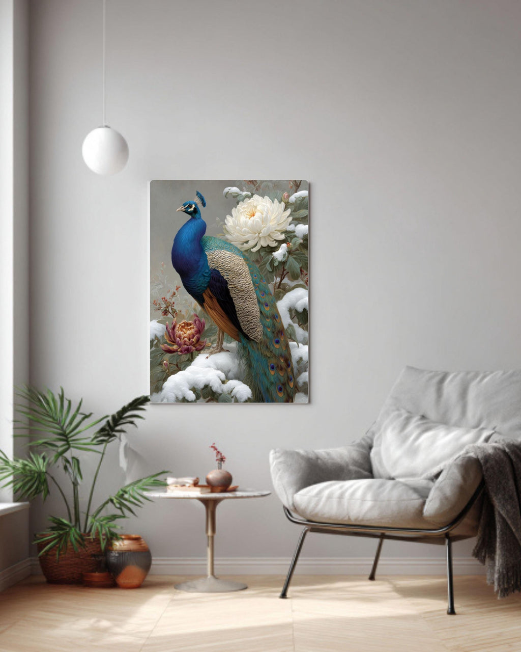 Peacock in Snow Floral Painting Canvas Wall Art – Chinese Style Art