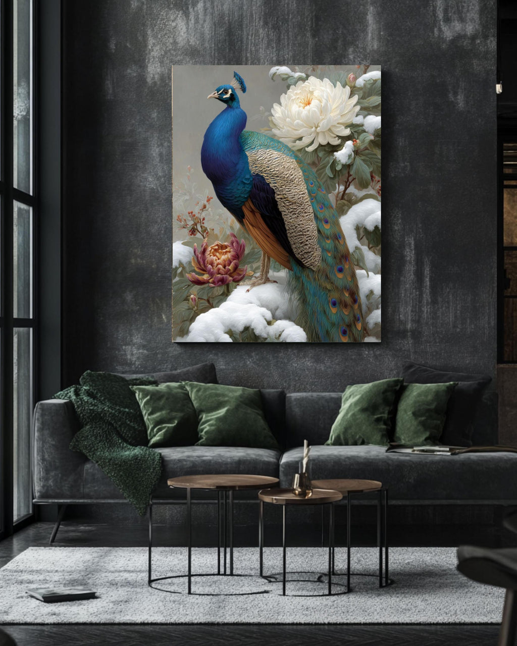Peacock in Snow Floral Painting Canvas Wall Art – Chinese Style Art