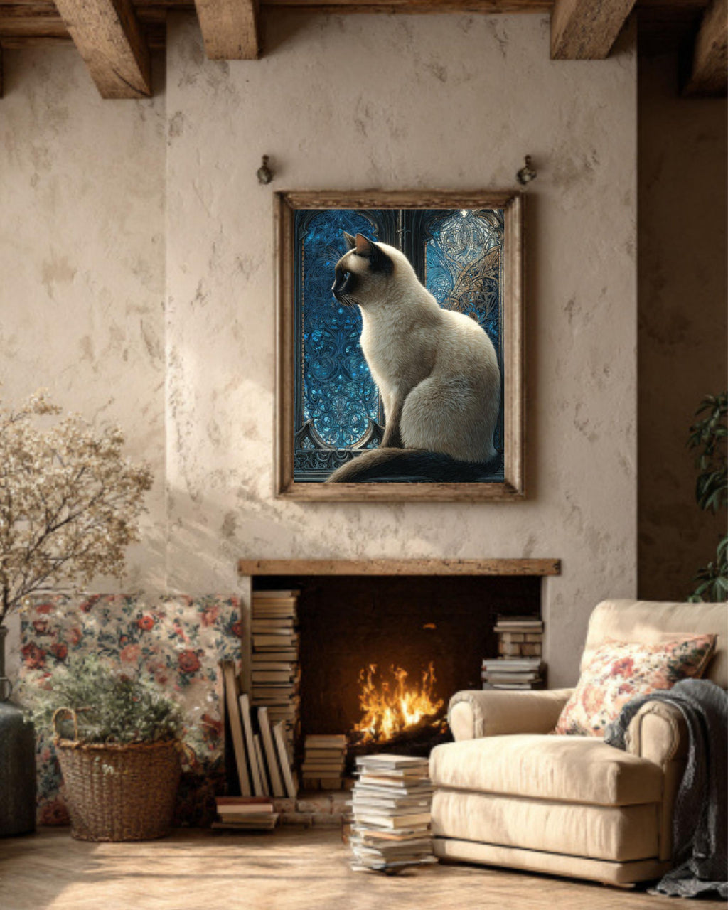 Victorian Siamese Cat Portrait Canvas Wall Art – Vintage Animal Painting