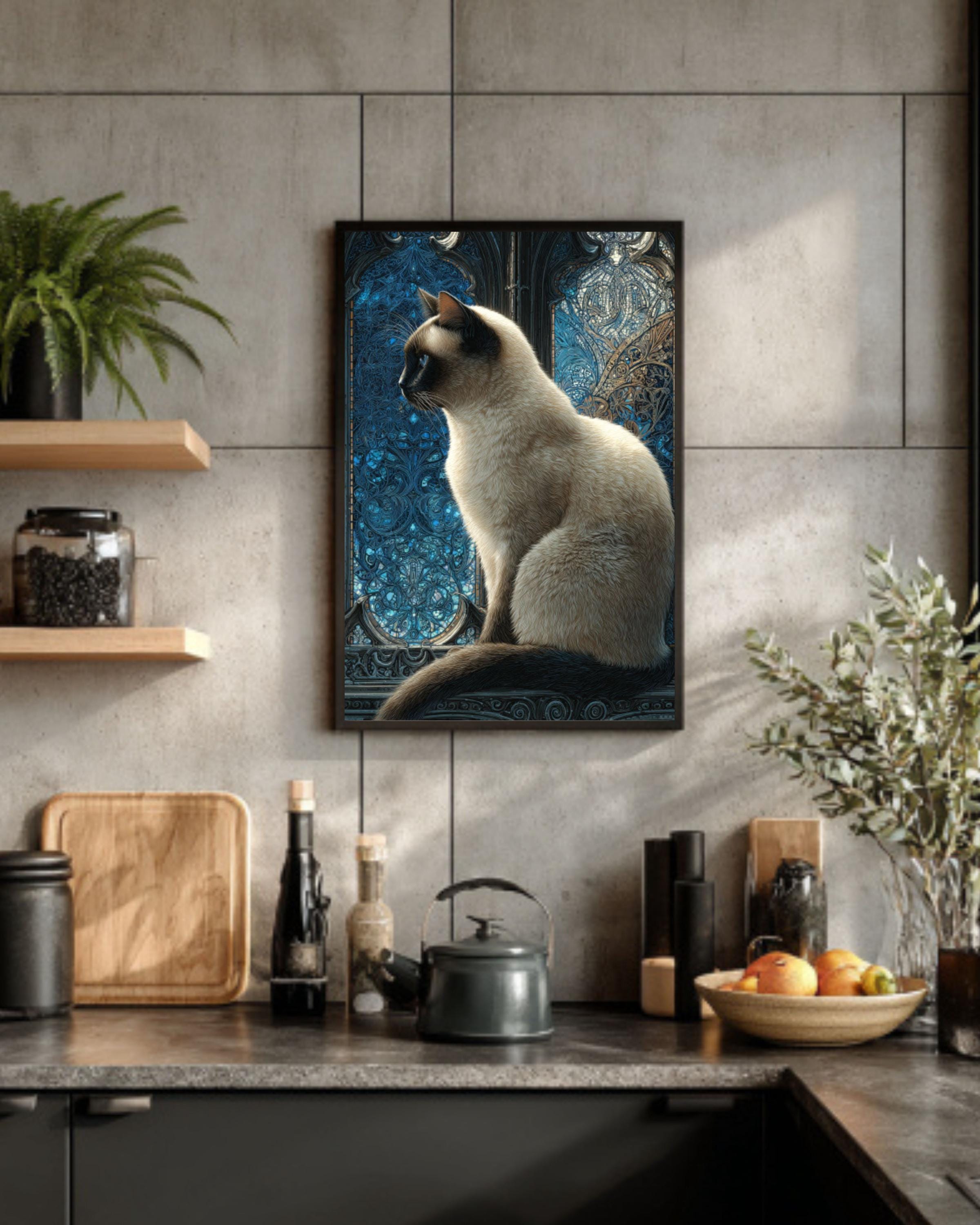 Victorian Siamese Cat Portrait Canvas Wall Art – Vintage Animal Painting