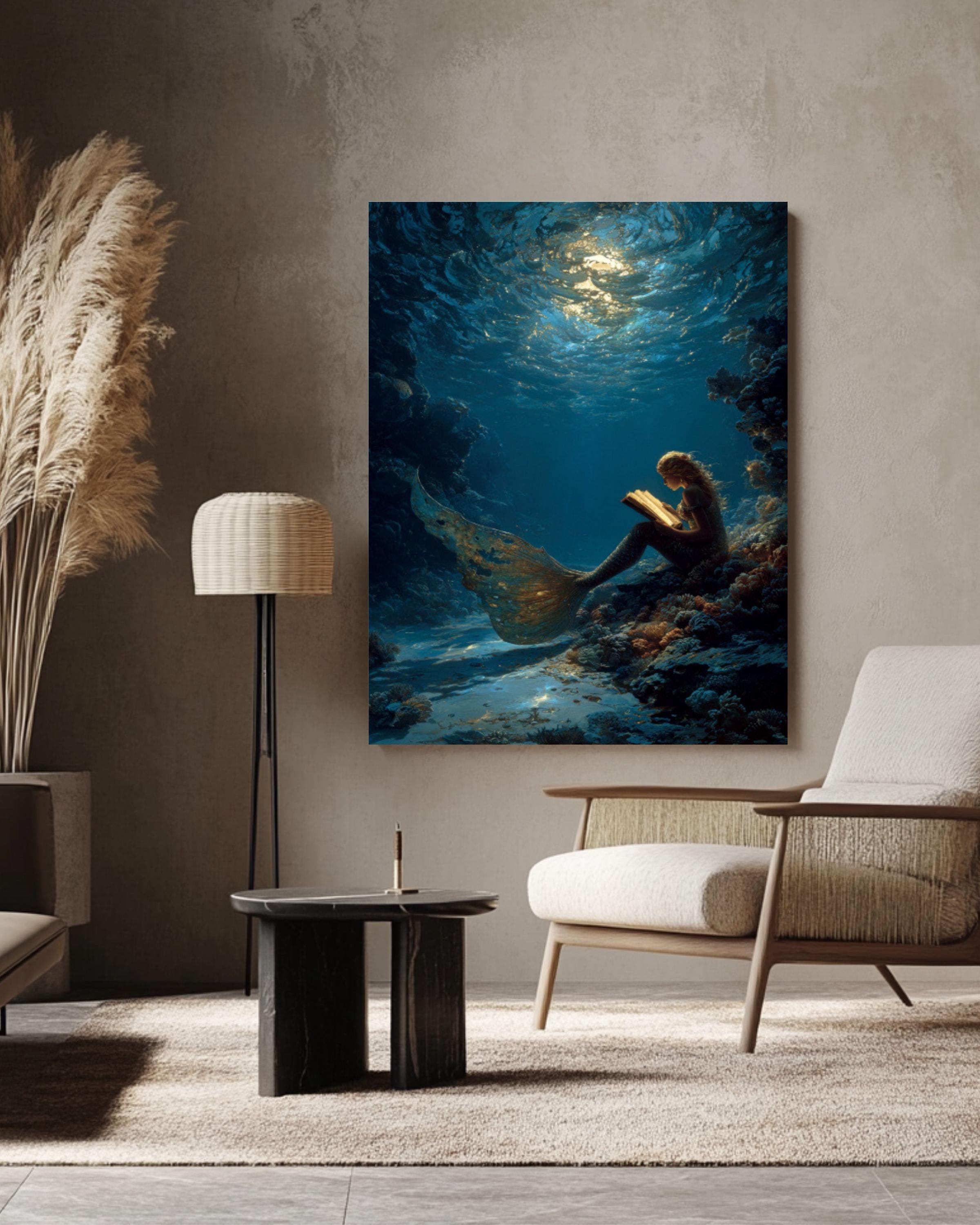 Moonlight Mermaid Canvas Art | Fantasy Book Lover Wall Decor