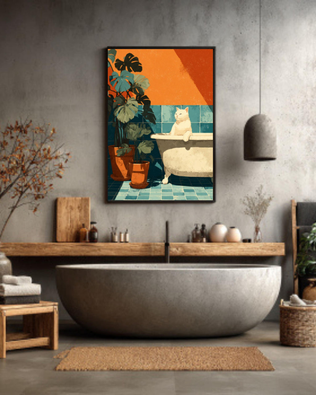 Matisse Style Cat in Bathtub Canvas Wall Art – Whimsical Bathroom Décor