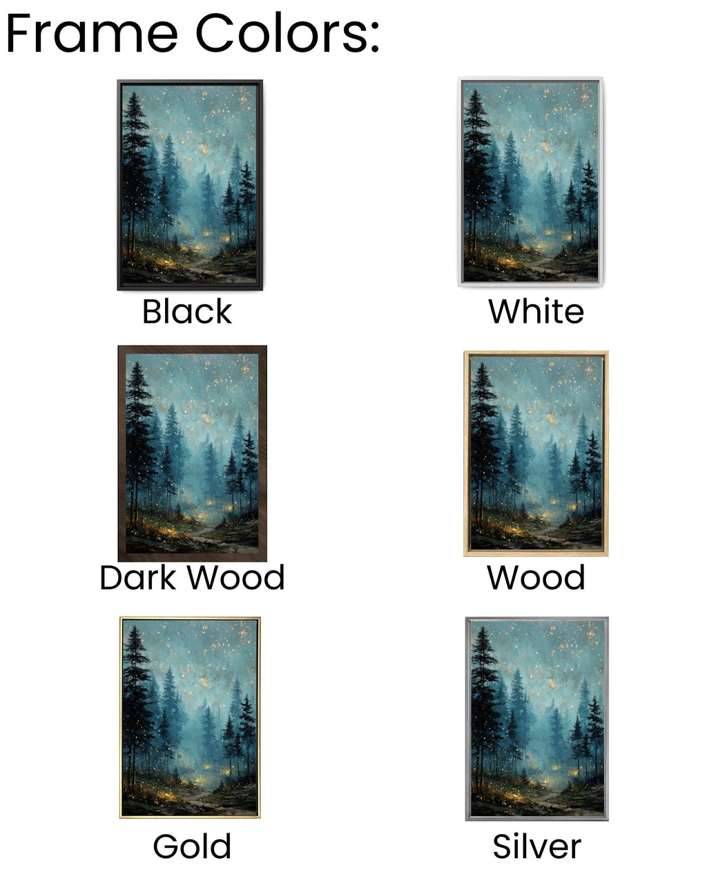 Vintage Night Sky Fireflies Canvas Wall Art – Pine Forest Landscape