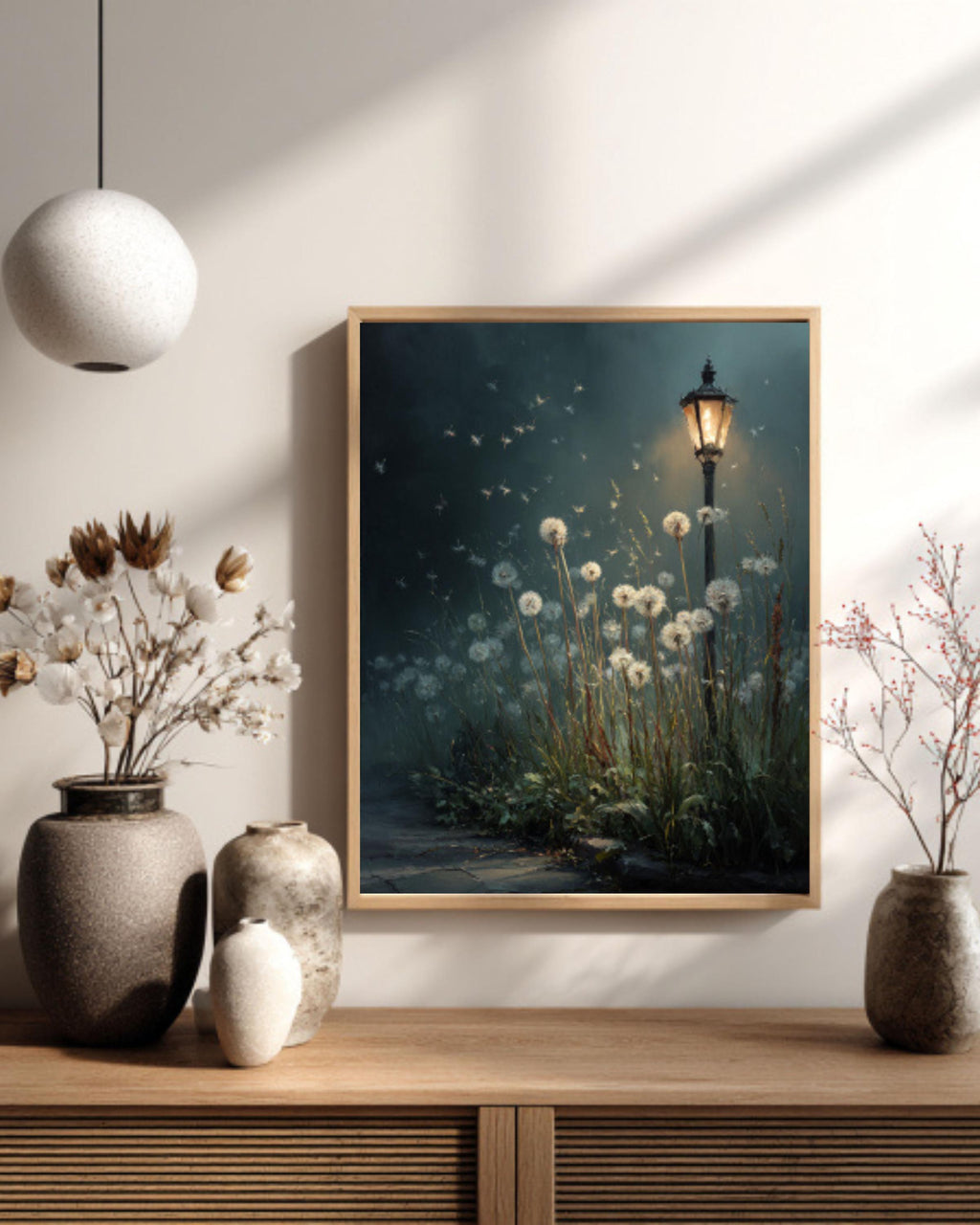 Mystical Dandelion Night Garden Canvas Wall Art – Dreamy Floral Poster