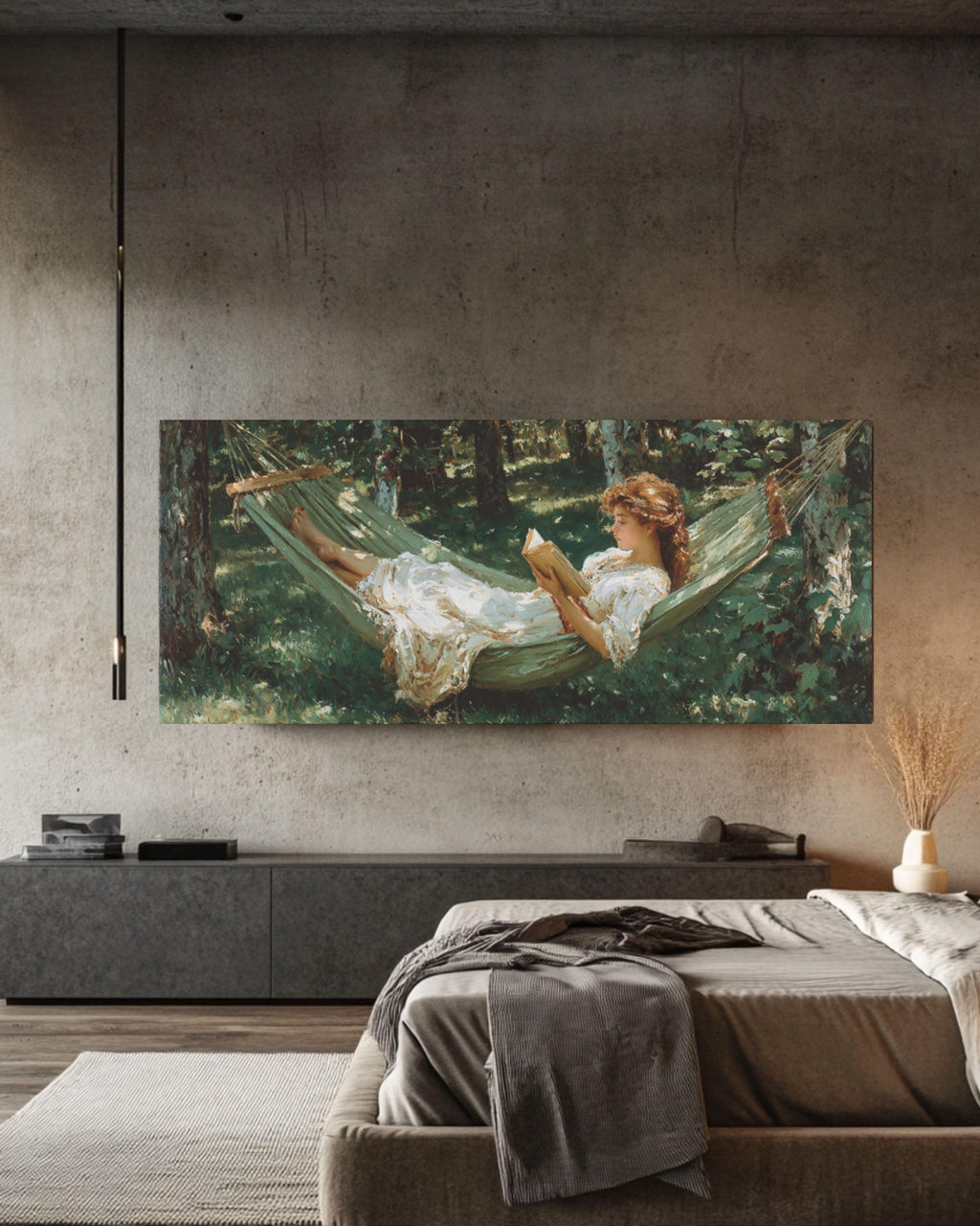 Woman Reading in Forest Hammock Canvas Wall Art – Peaceful Nature Scene