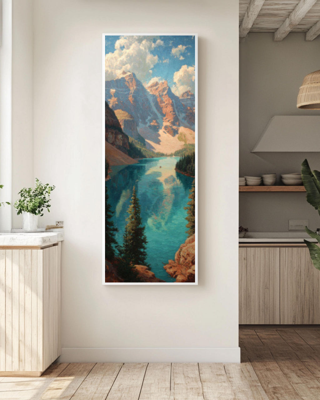 Vintage Rocky Mountains Lake Landscape Canvas Wall Art