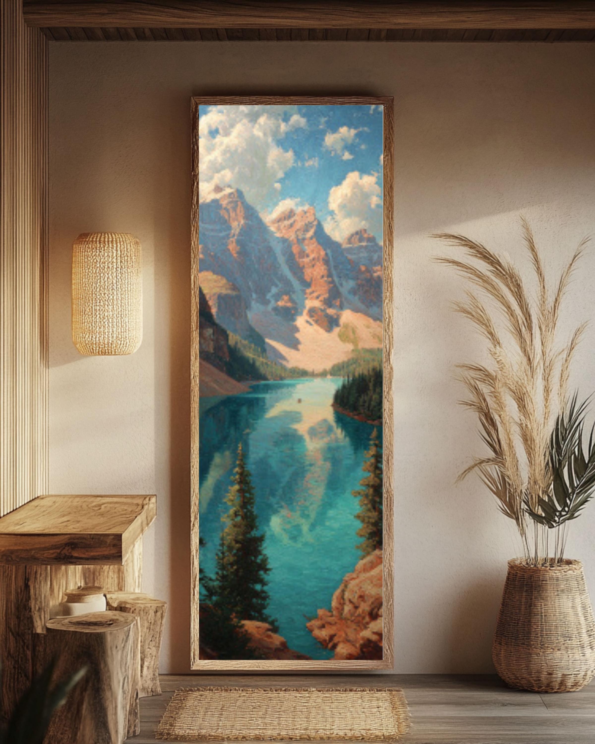 Vintage Rocky Mountains Lake Landscape Canvas Wall Art