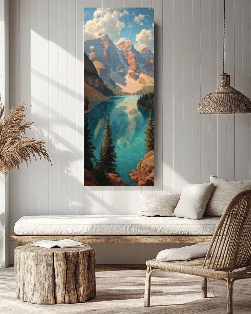 Vintage Rocky Mountains Lake Landscape Canvas Wall Art