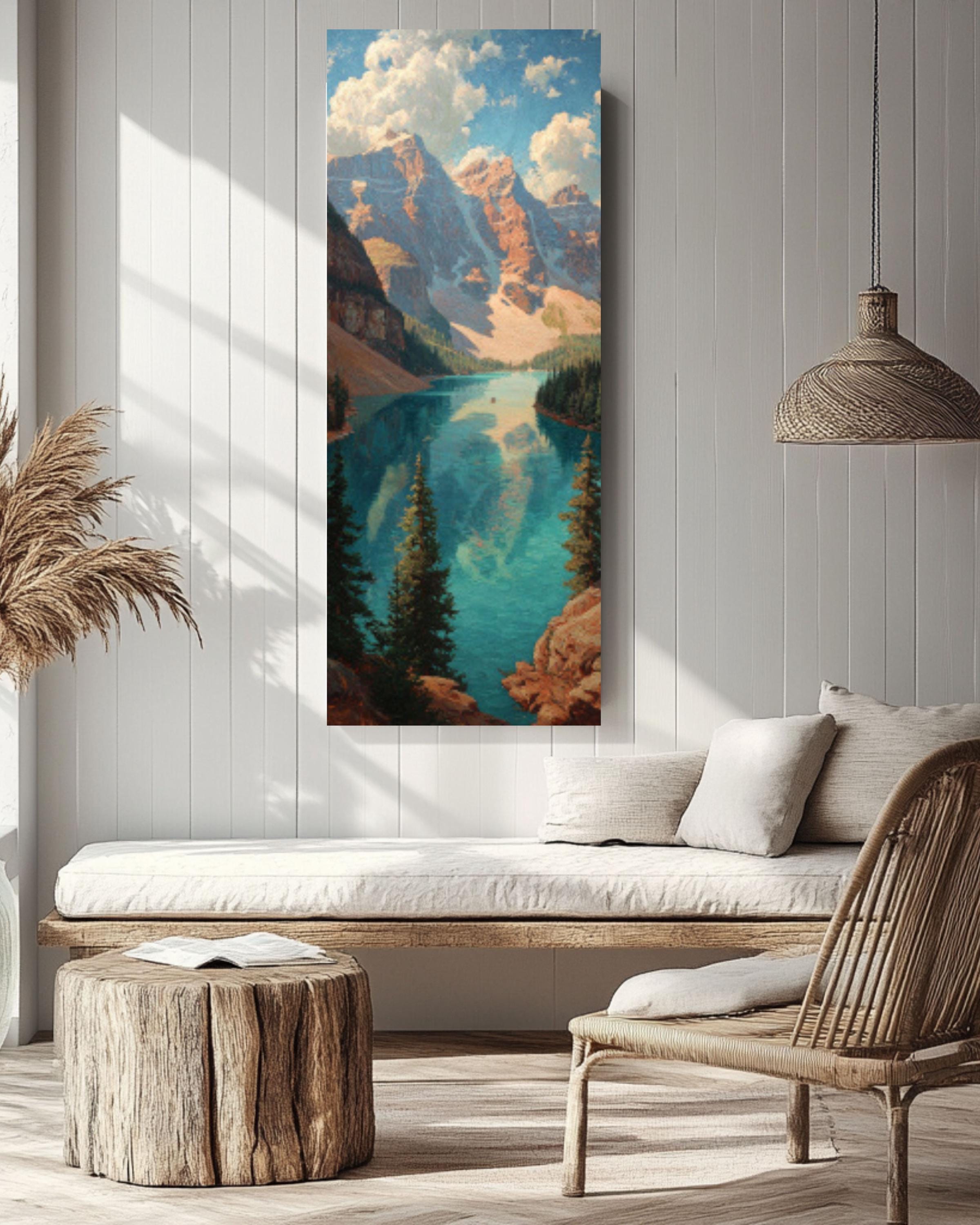 Vintage Rocky Mountains Lake Landscape Canvas Wall Art