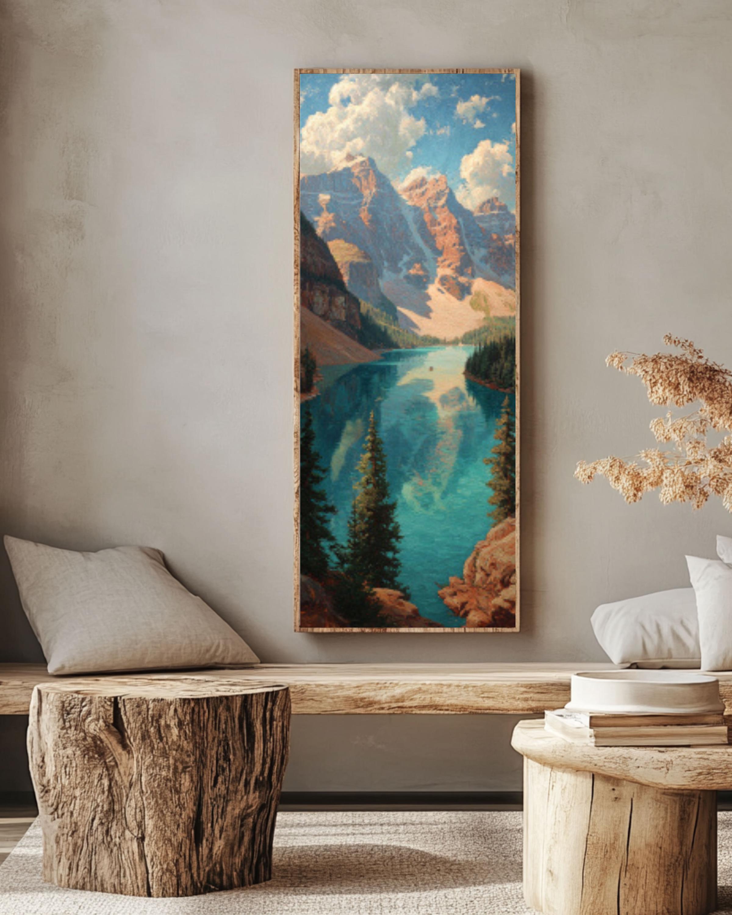 Vintage Rocky Mountains Lake Landscape Canvas Wall Art