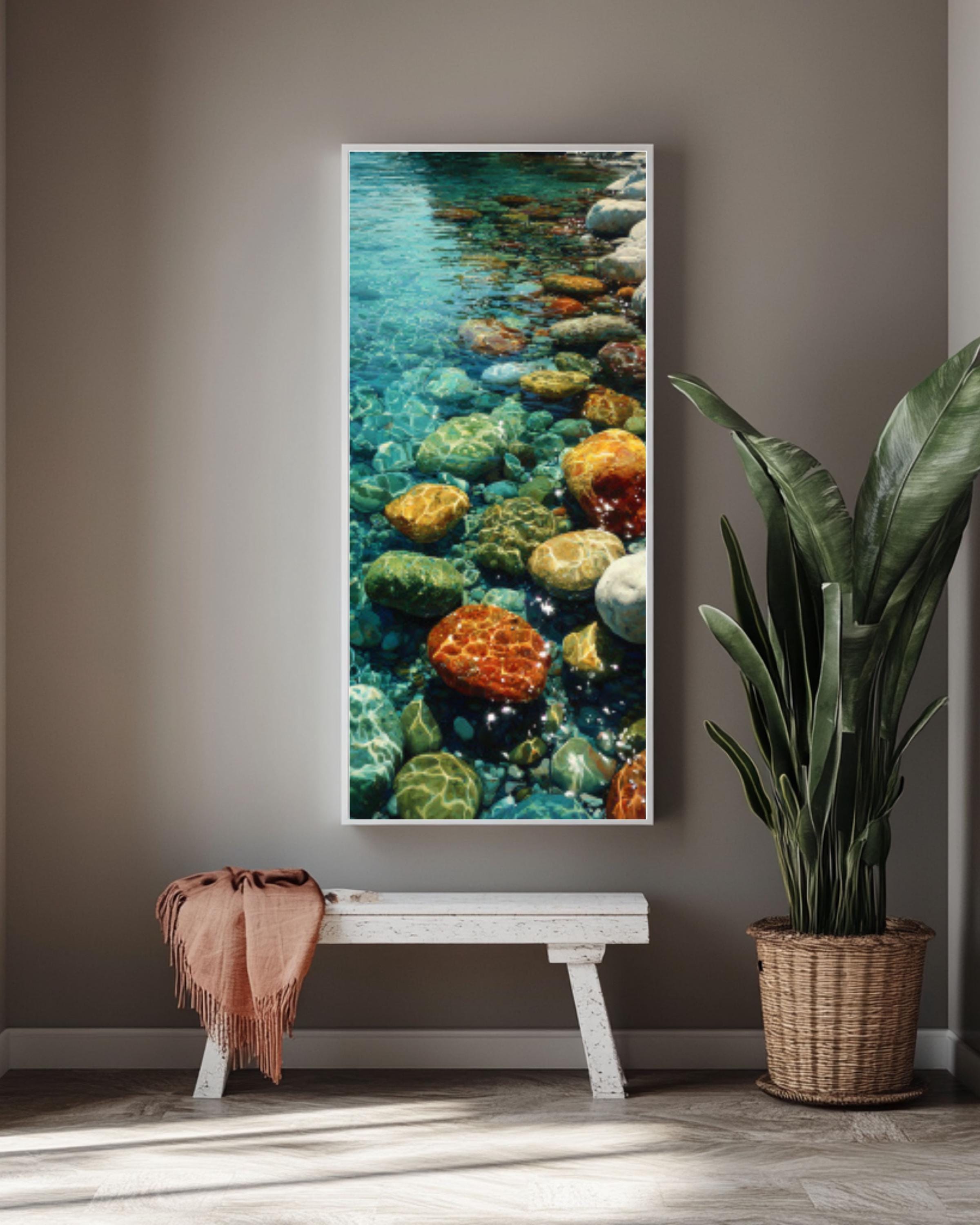 Wet Stones Water Ripple Wall Art – Realistic Nature Canvas Print