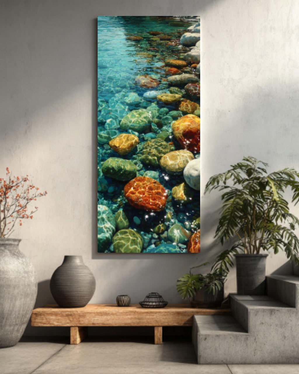 Wet Stones Water Ripple Wall Art – Realistic Nature Canvas Print