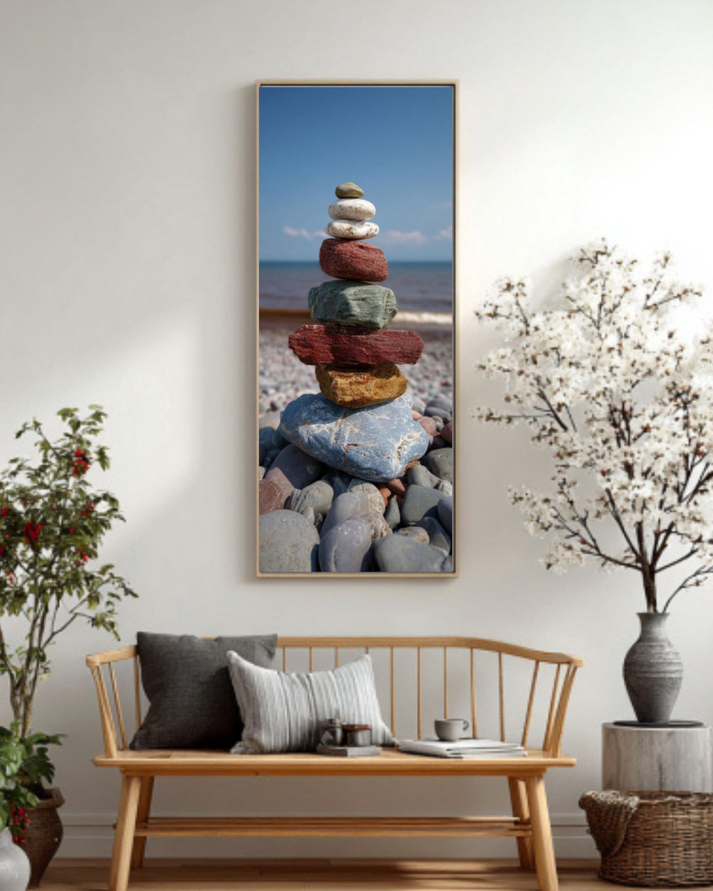 Minimalist Zen Rock Balance Coastal Photography Canvas Wall Art