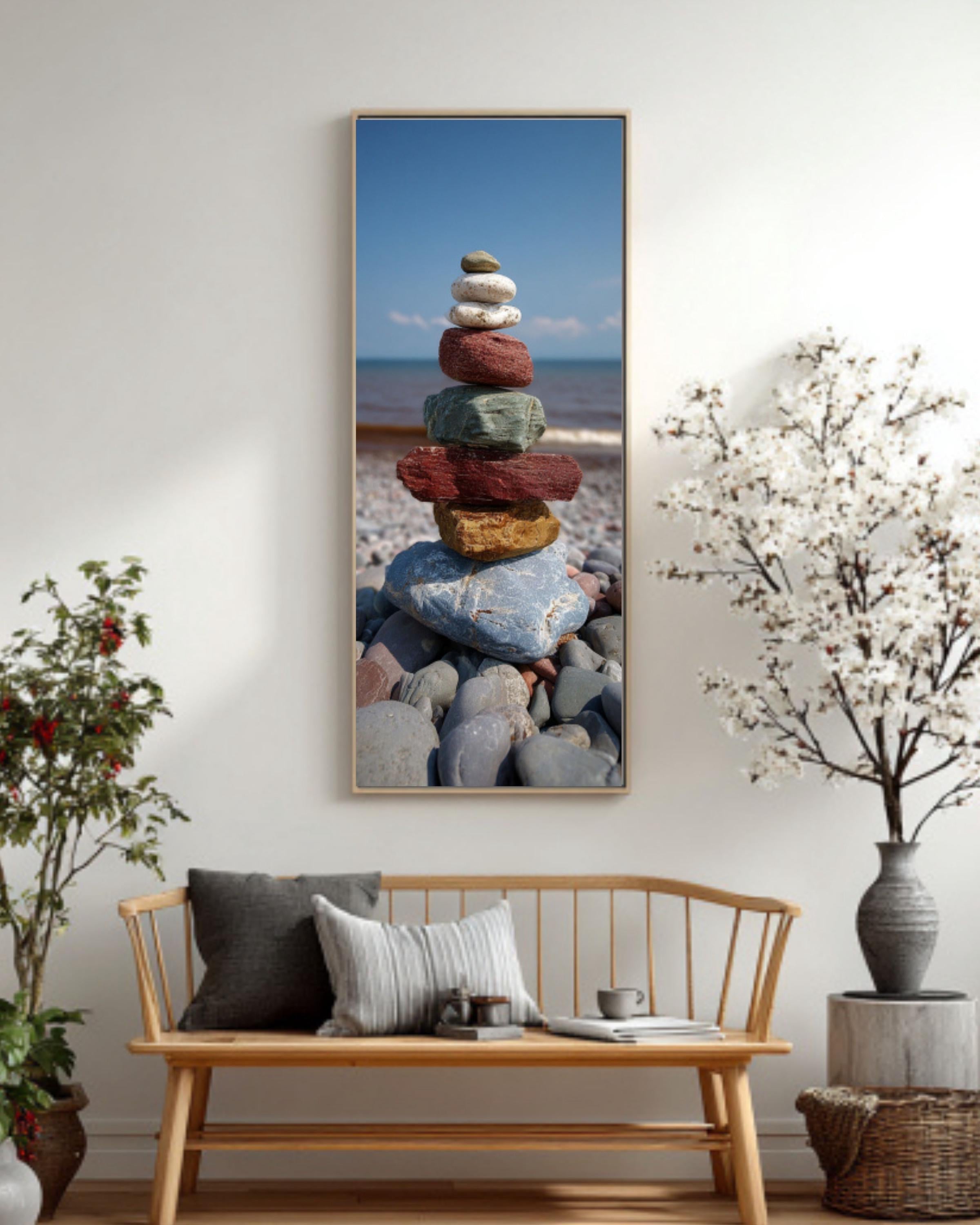 Minimalist Zen Rock Balance Coastal Photography Canvas Wall Art