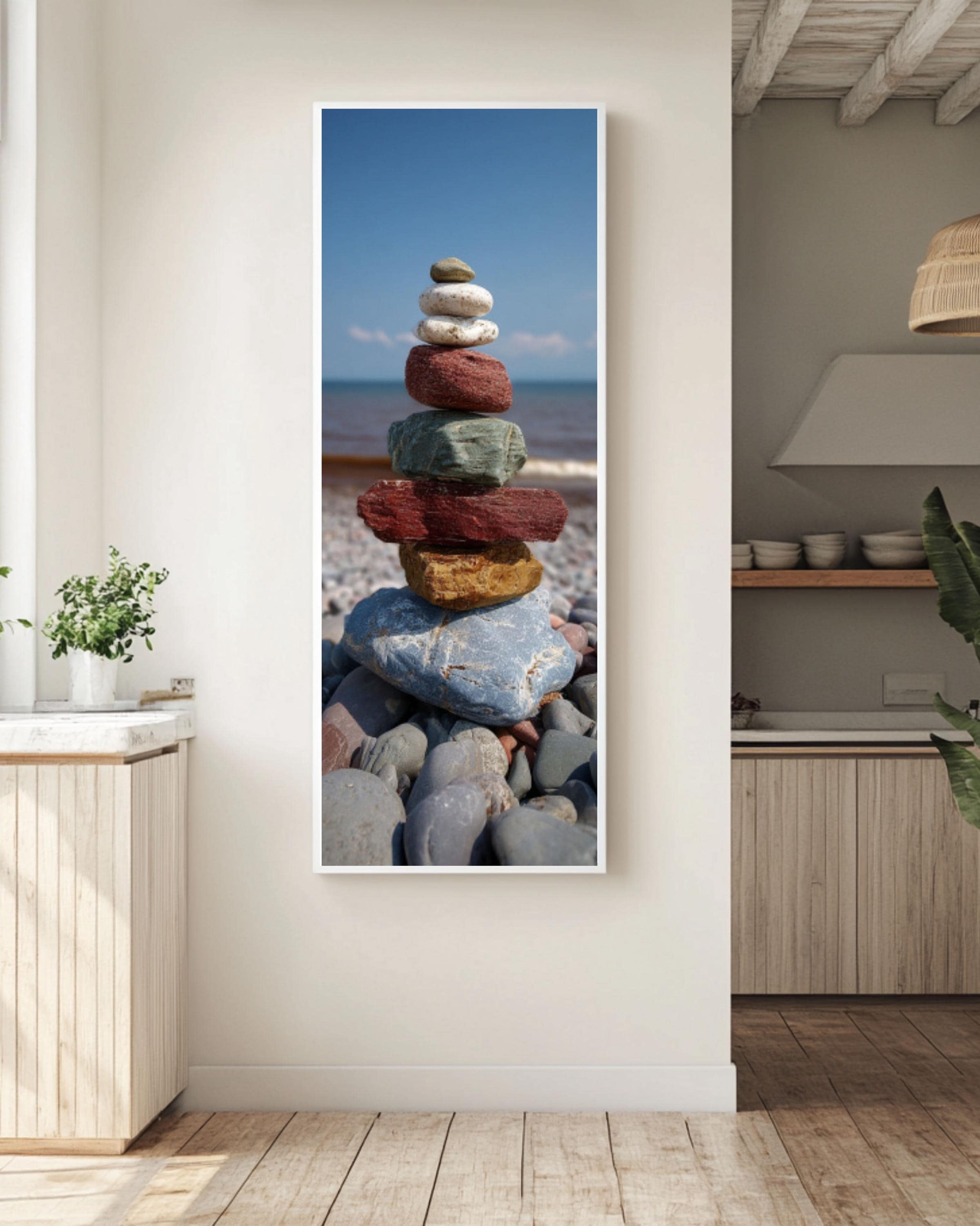 Minimalist Zen Rock Balance Coastal Photography Canvas Wall Art