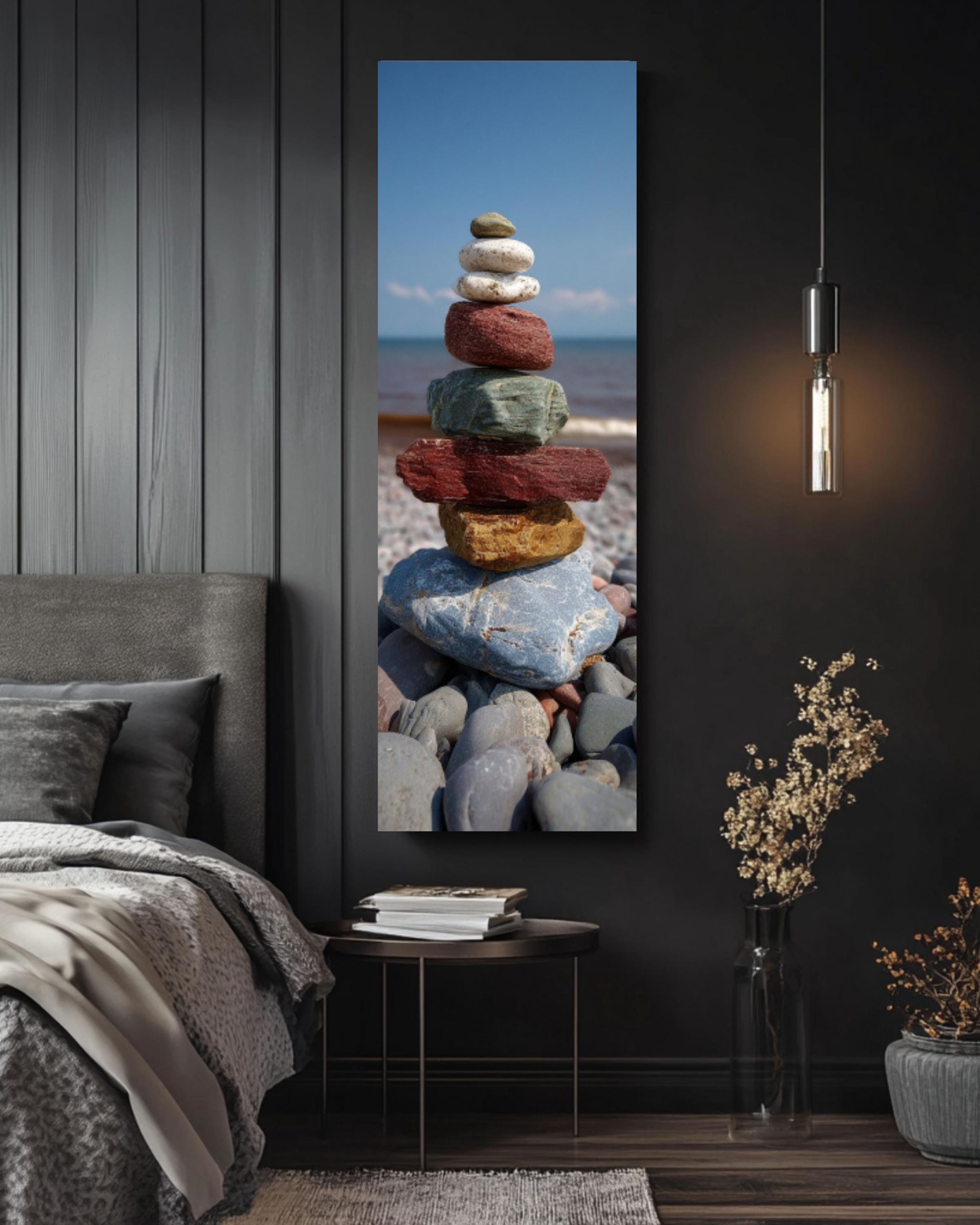Minimalist Zen Rock Balance Coastal Photography Canvas Wall Art