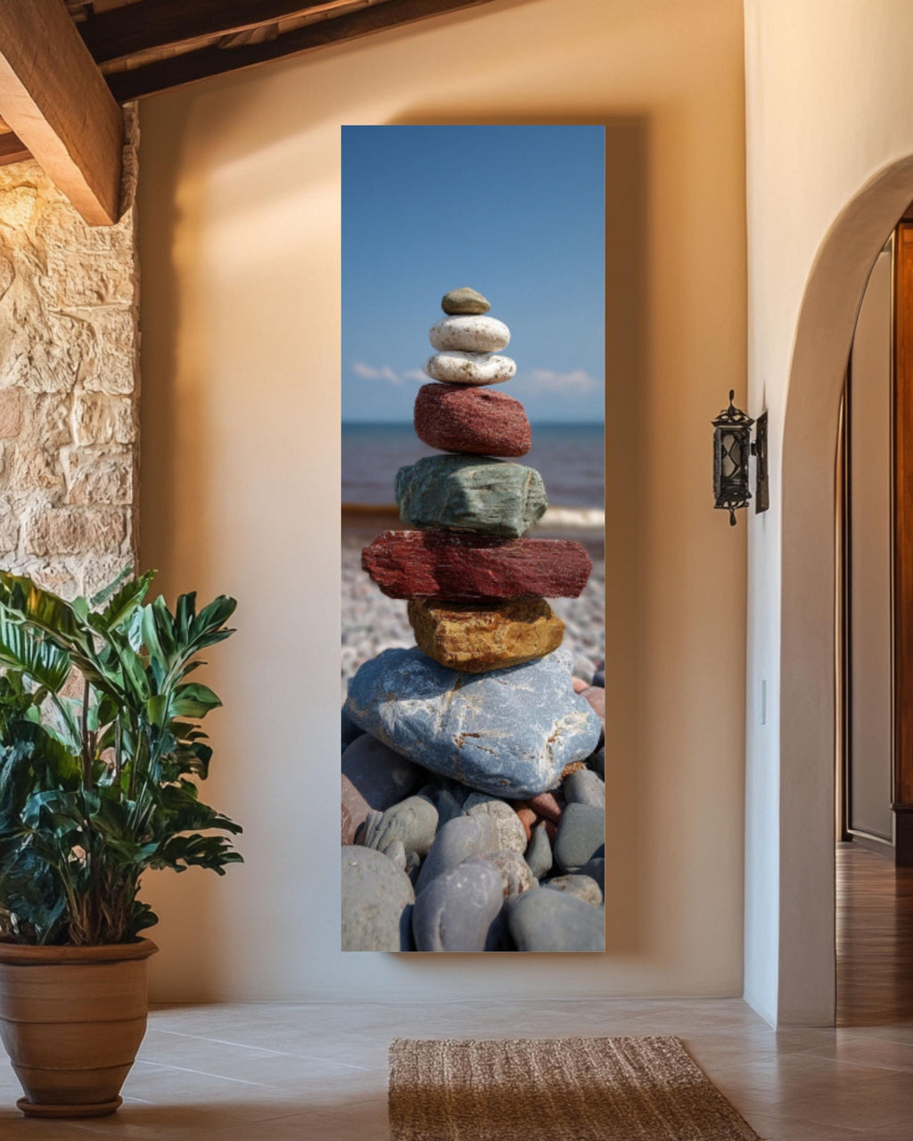 Minimalist Zen Rock Balance Coastal Photography Canvas Wall Art