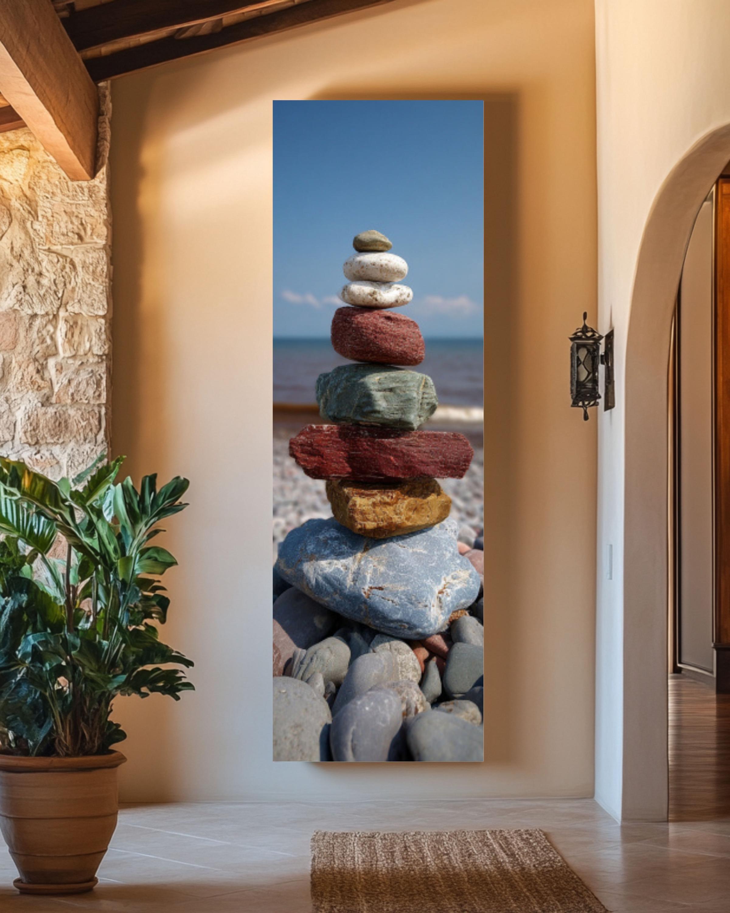 Minimalist Zen Rock Balance Coastal Photography Canvas Wall Art