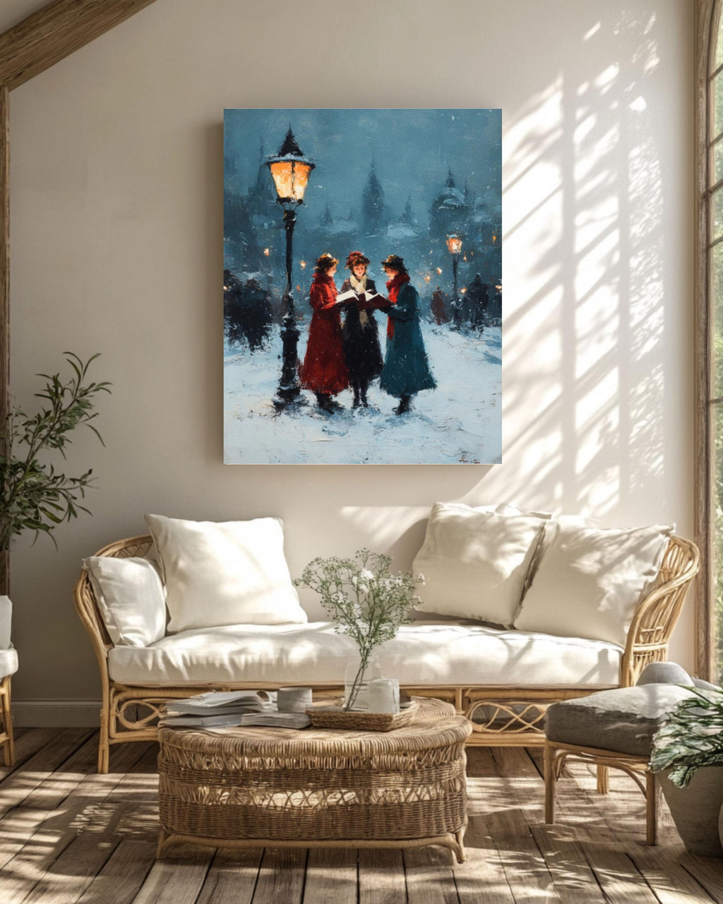Victorian Christmas Carolers Art Print â€“ Vintage Winter Night Scene Canvas Wall Art – Modern Decor Print