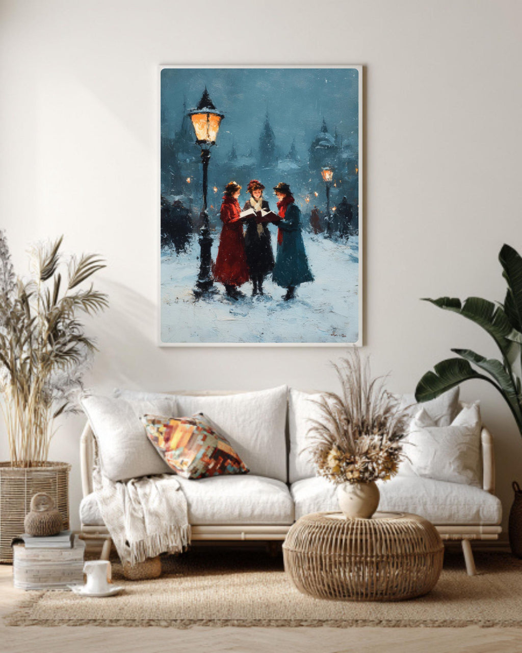 Victorian Christmas Carolers Art Print â€“ Vintage Winter Night Scene Canvas Wall Art – Modern Decor Print