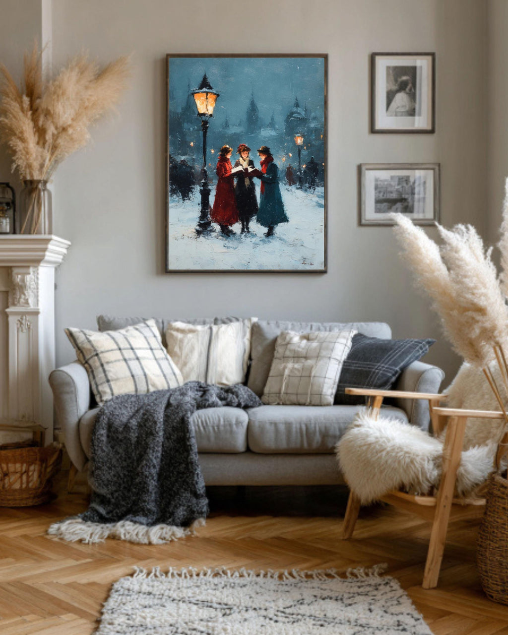 Victorian Christmas Carolers Art Print â€“ Vintage Winter Night Scene Canvas Wall Art – Modern Decor Print