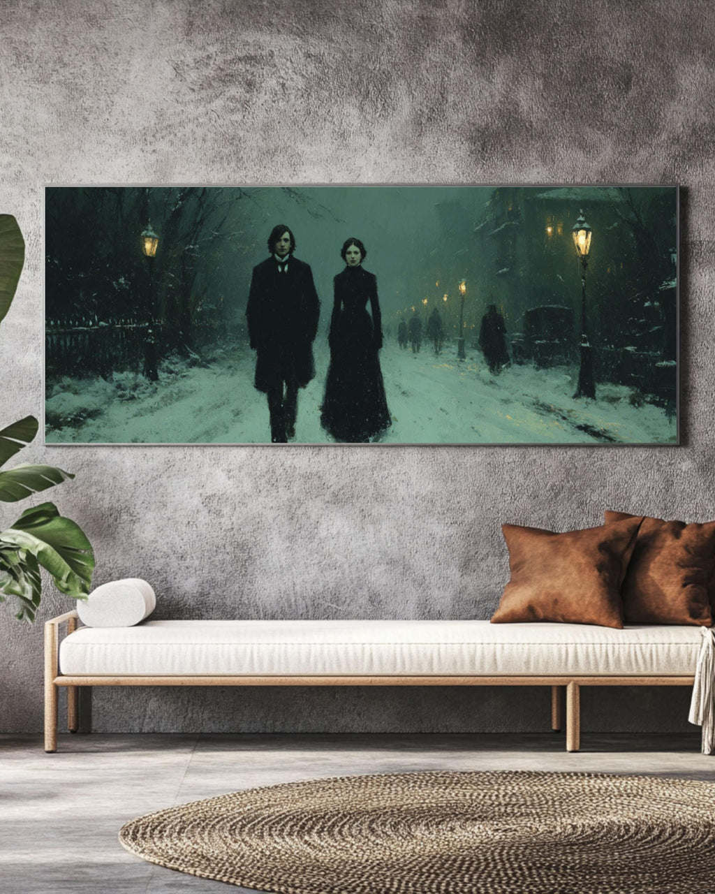 Victorian Couple in Snow Canvas Art | Dark Gothic Home Decor
