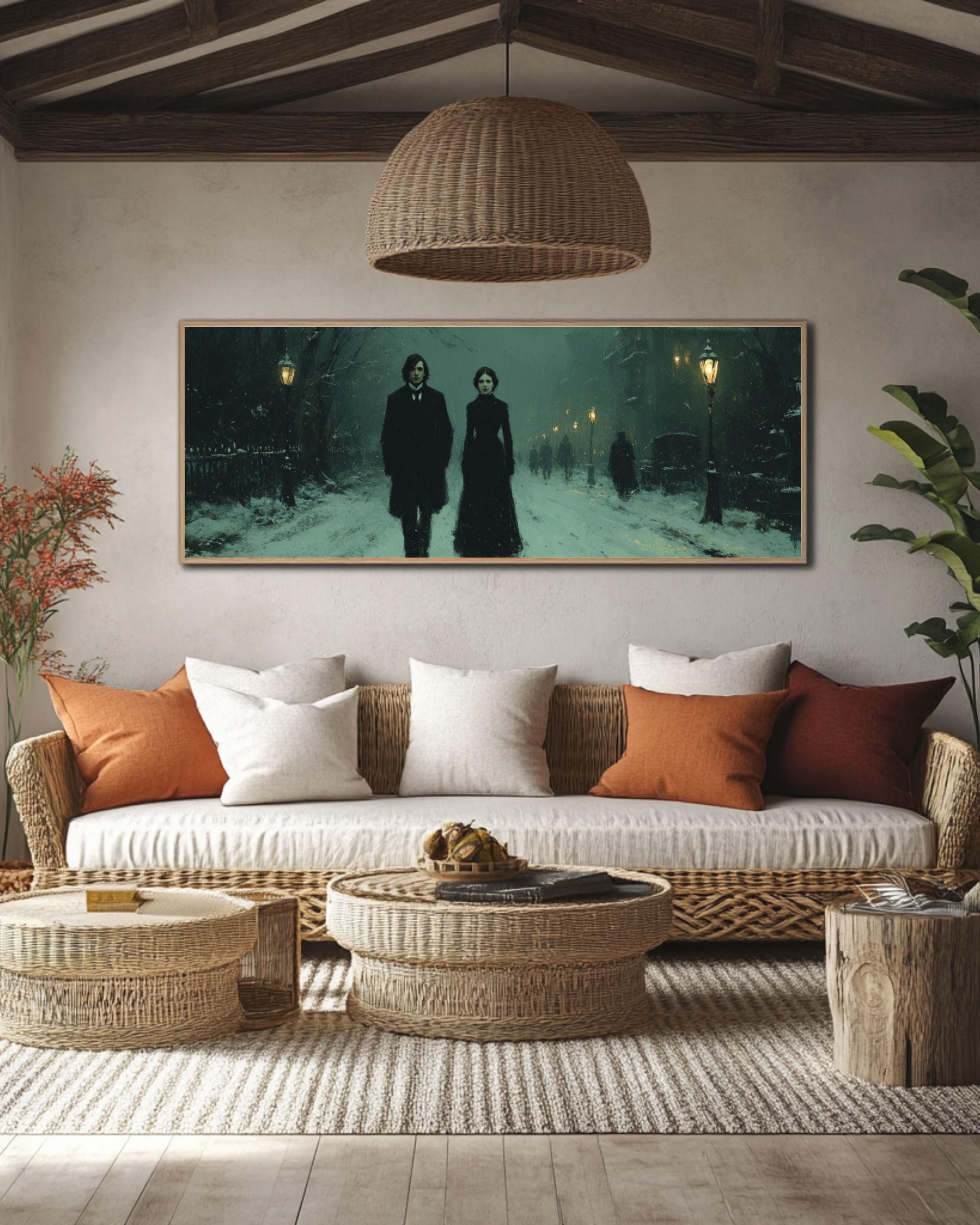 Victorian Couple in Snow Canvas Art | Dark Gothic Home Decor