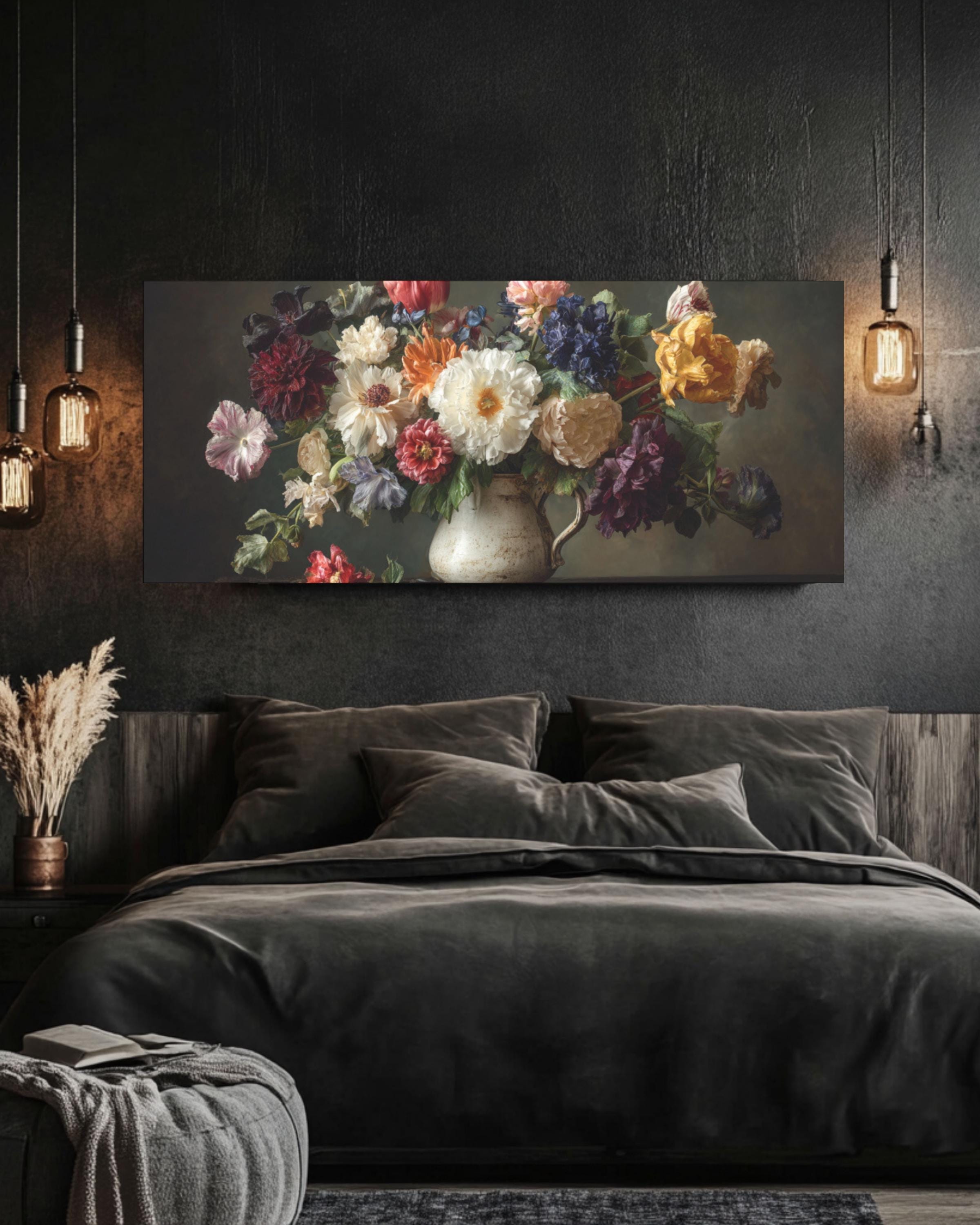Moody Floral Still Life â€“ Vintage Flowers Art Print, Old Master Style Canvas Wall Art Print – Premium Home Decor