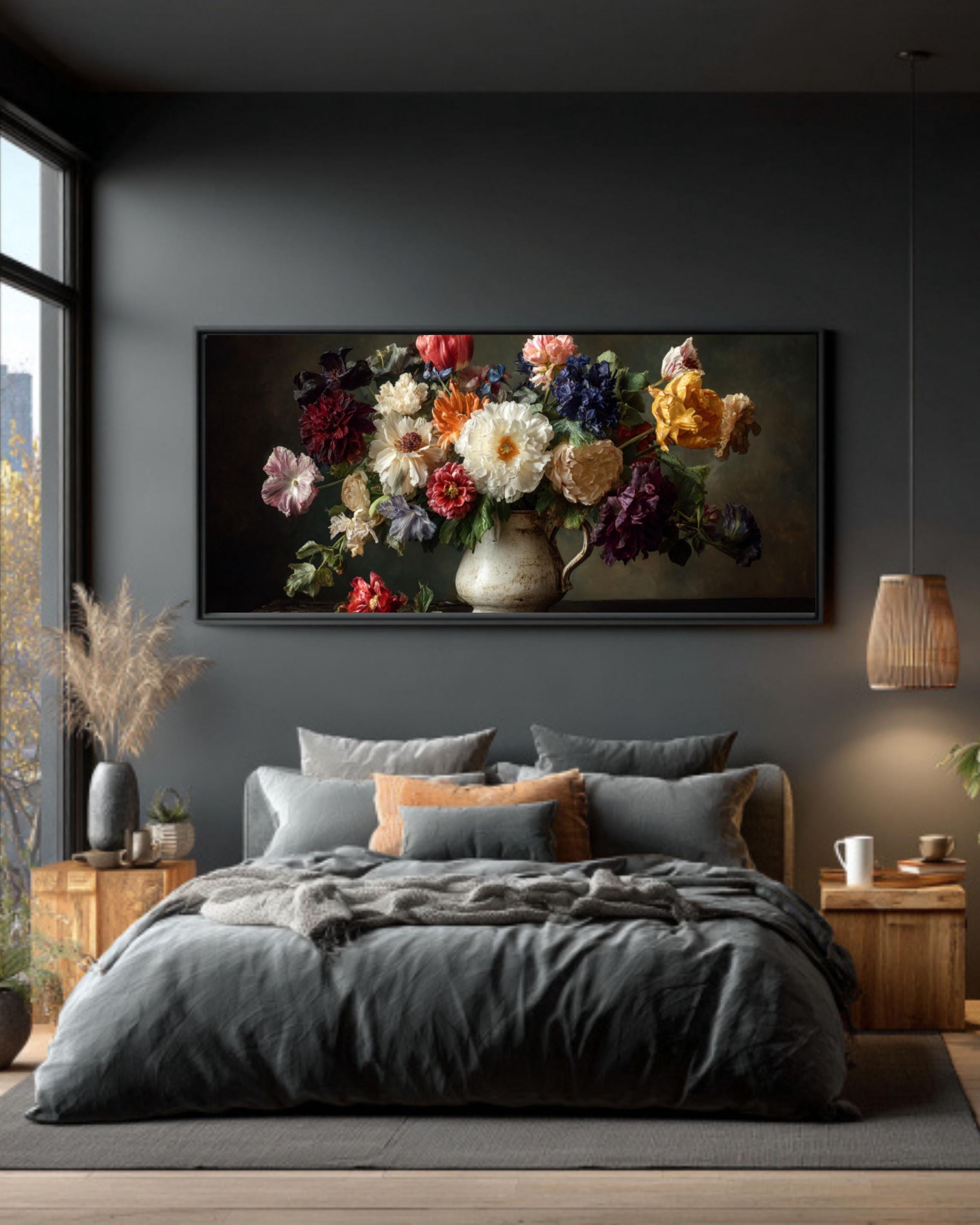 Moody Floral Still Life â€“ Vintage Flowers Art Print, Old Master Style Canvas Wall Art Print – Premium Home Decor