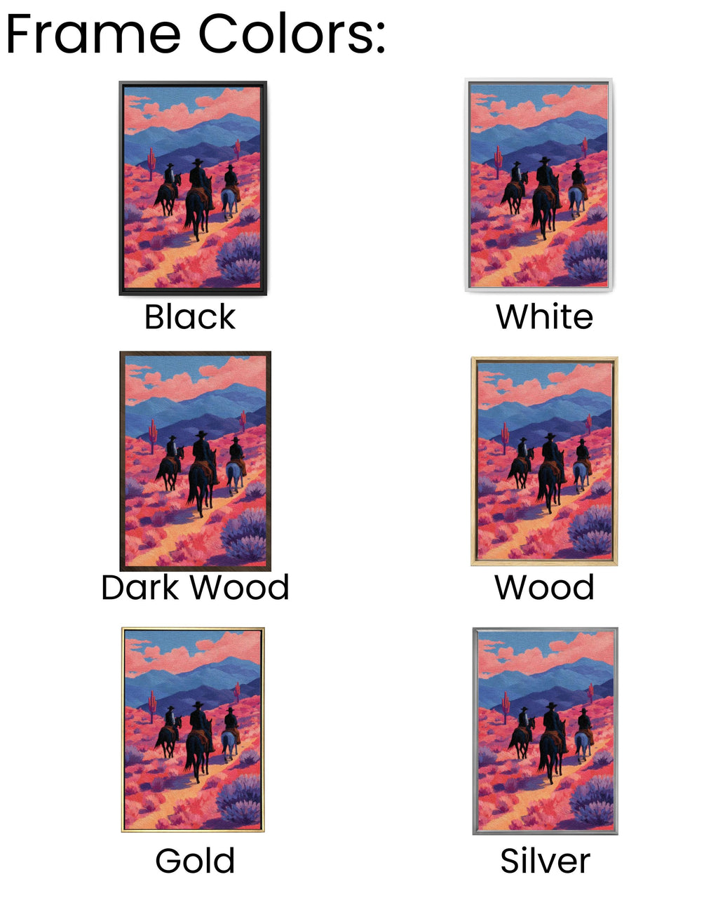 Cowboy Desert Canvas Print â€“ Black Horses, Pink Landscape, Modern Western Art Canvas Wall Art – Modern Decor Print
