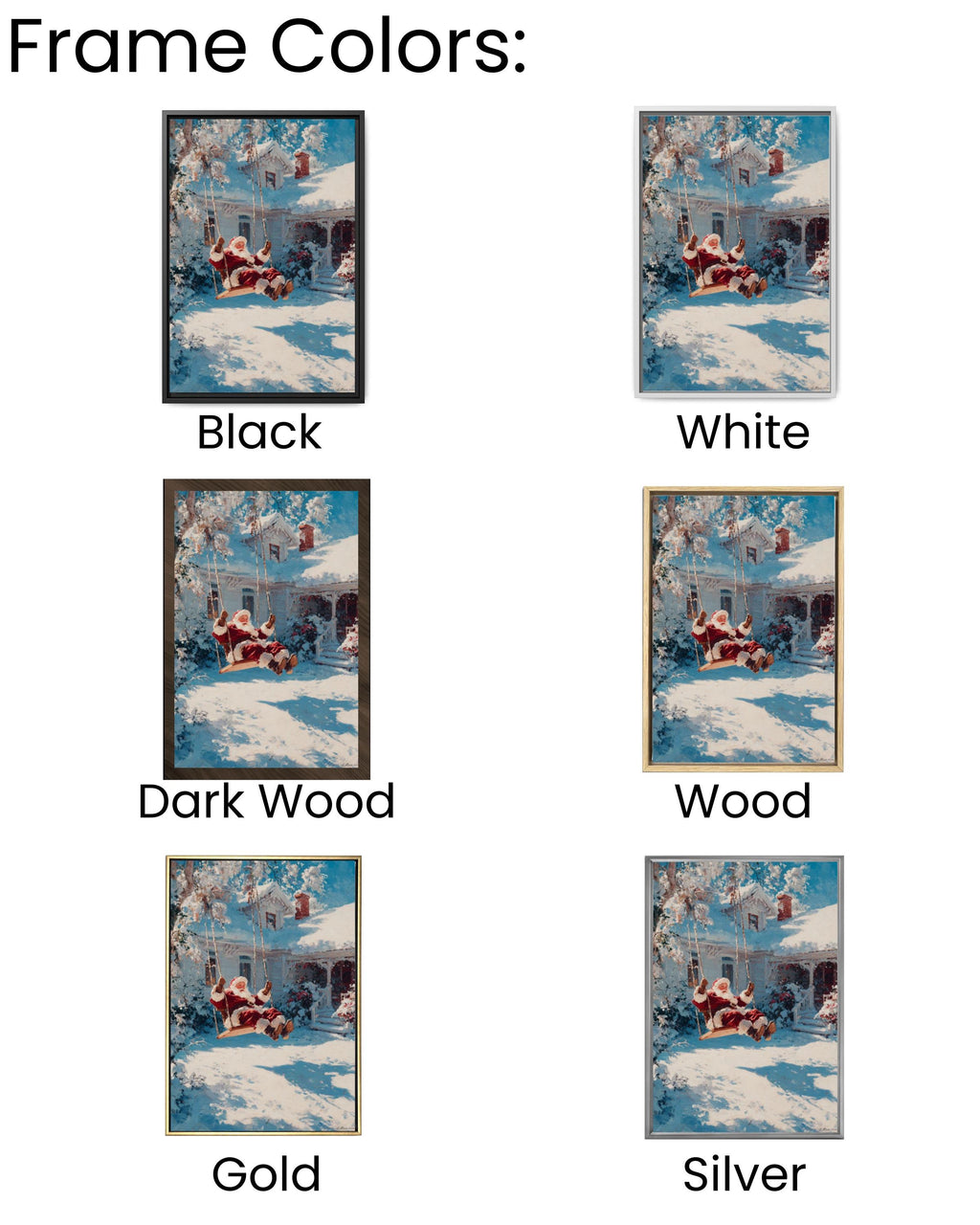 Santa on Swing Christmas Wall Art – Cozy Winter Cottage Canvas Print