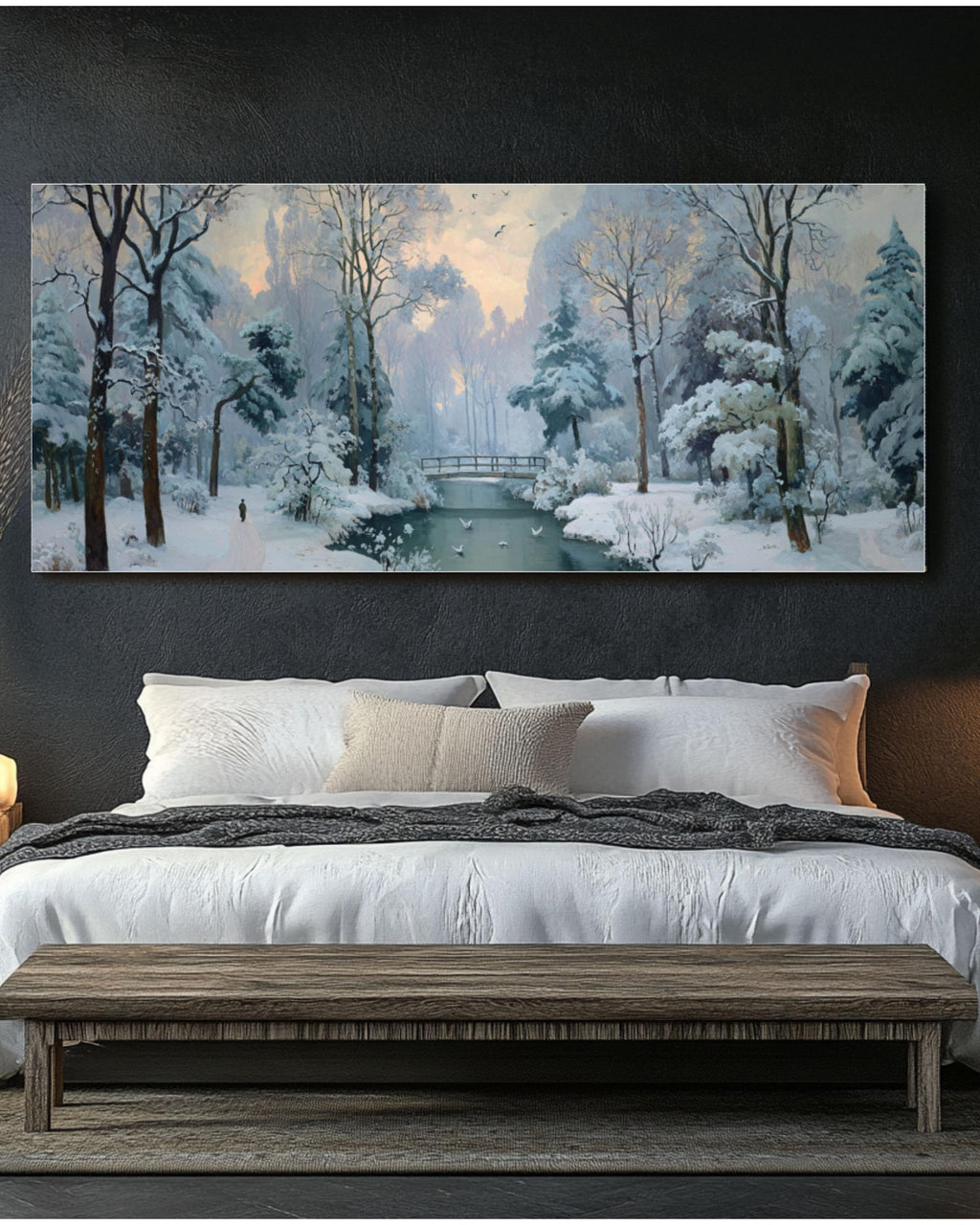 Winter Forest Landscape Wall Art – Snowy Nature Canvas Print (Cézanne Style)