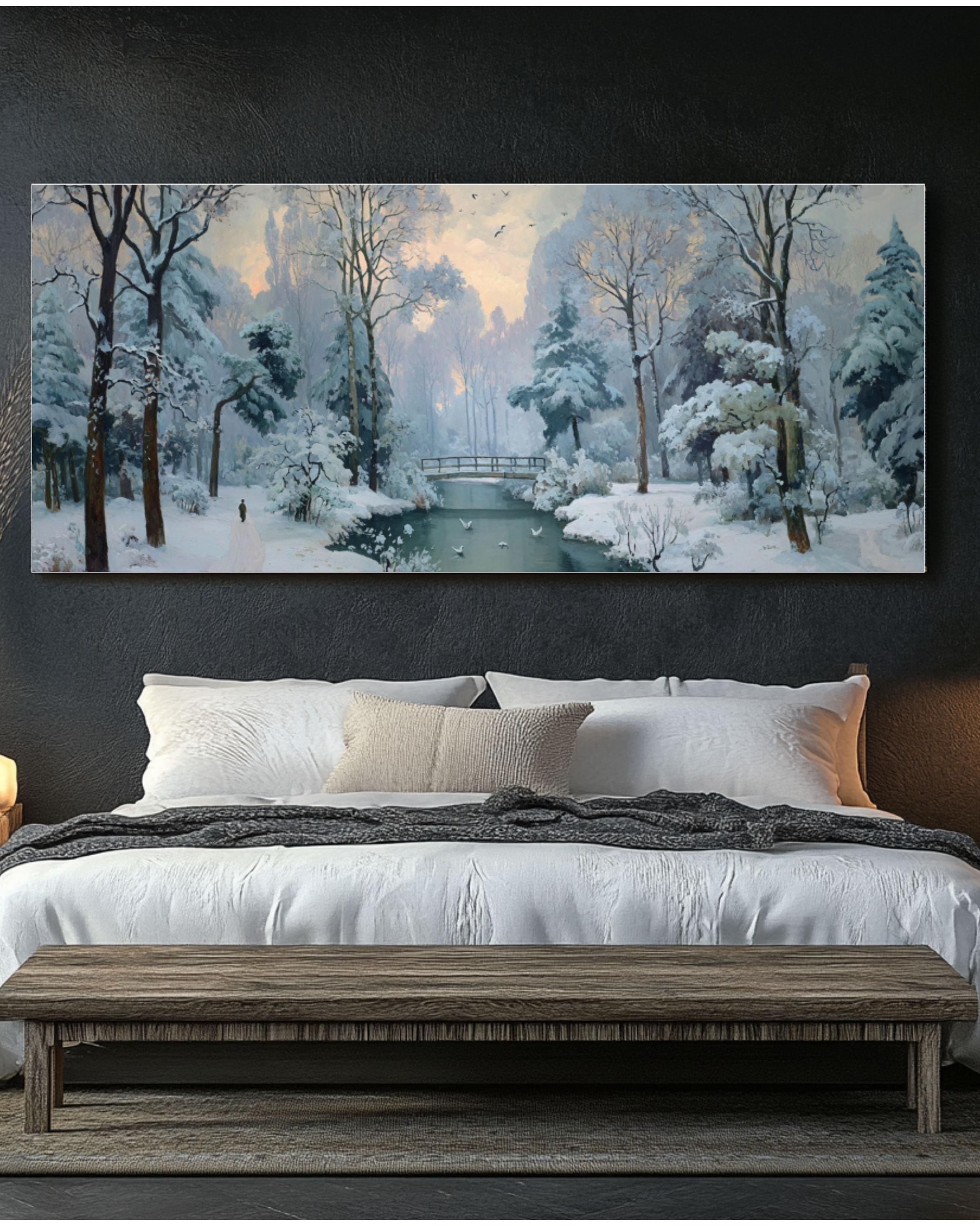 Winter Forest Landscape Wall Art – Snowy Nature Canvas Print (Cézanne Style)