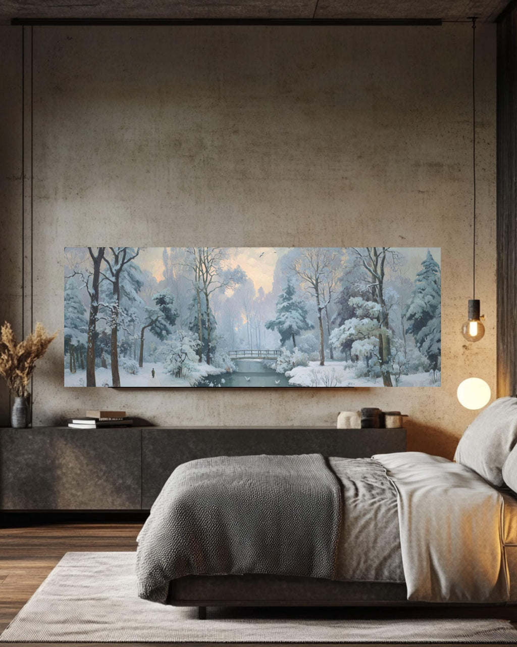 Winter Forest Landscape Wall Art – Snowy Nature Canvas Print (Cézanne Style)
