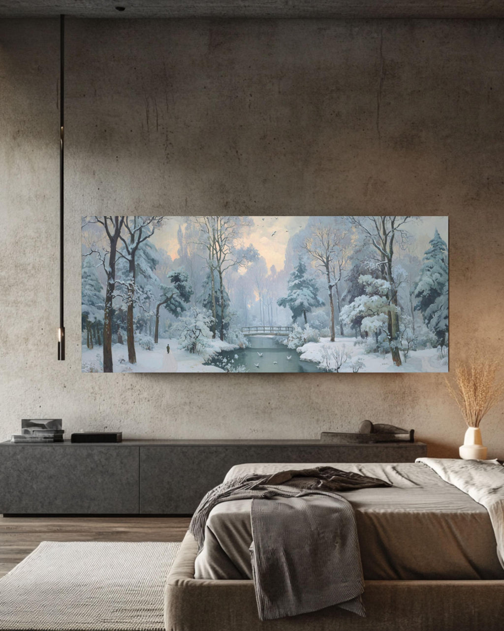 Winter Forest Landscape Wall Art – Snowy Nature Canvas Print (Cézanne Style)
