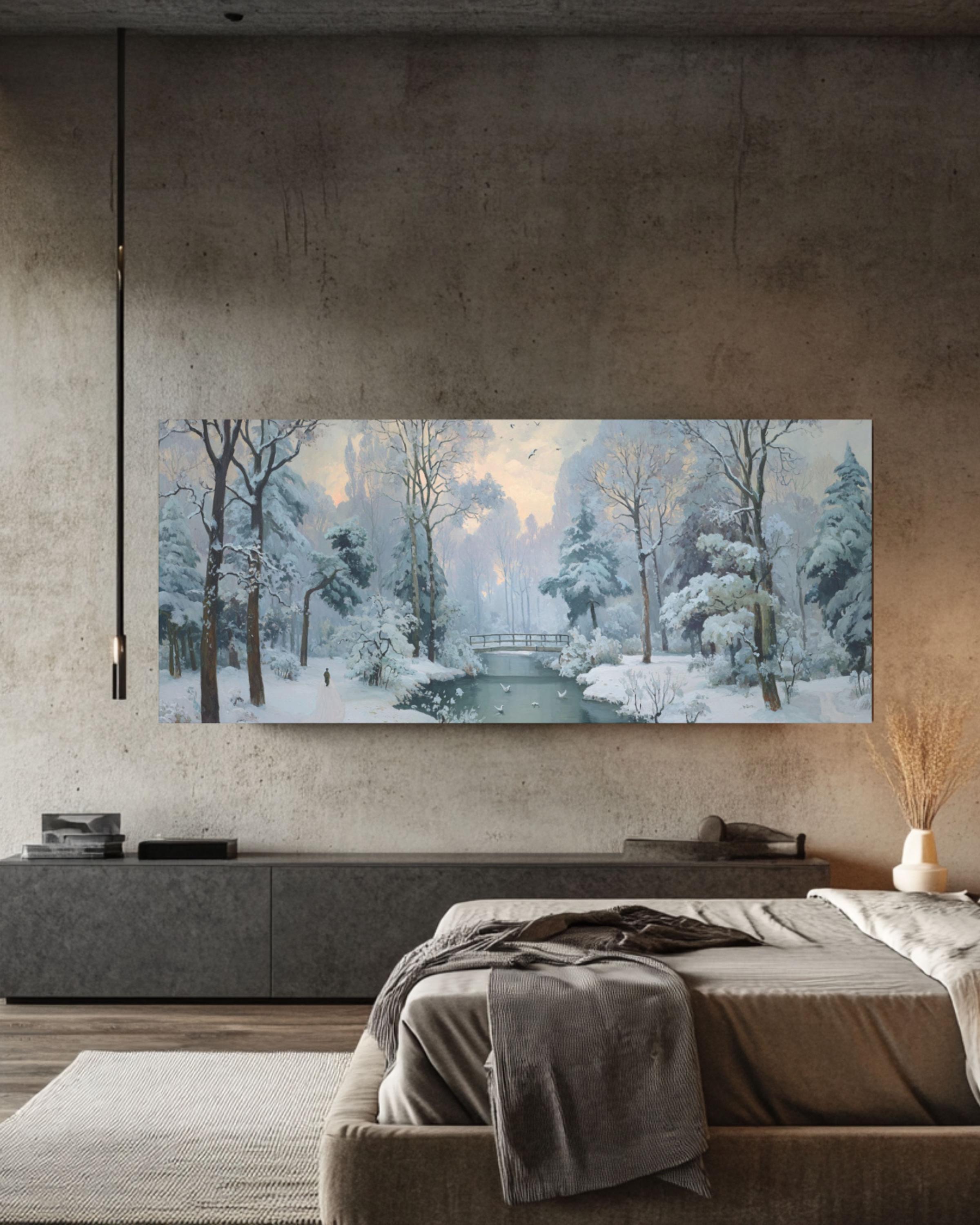 Winter Forest Landscape Wall Art – Snowy Nature Canvas Print (Cézanne Style)