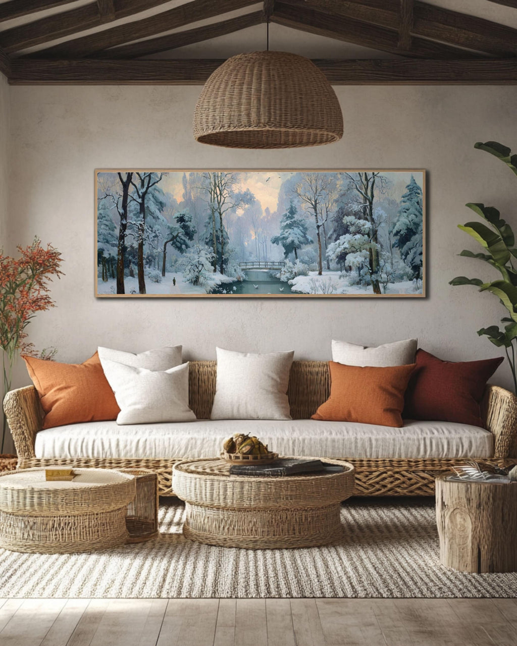 Winter Forest Landscape Wall Art – Snowy Nature Canvas Print (Cézanne Style)
