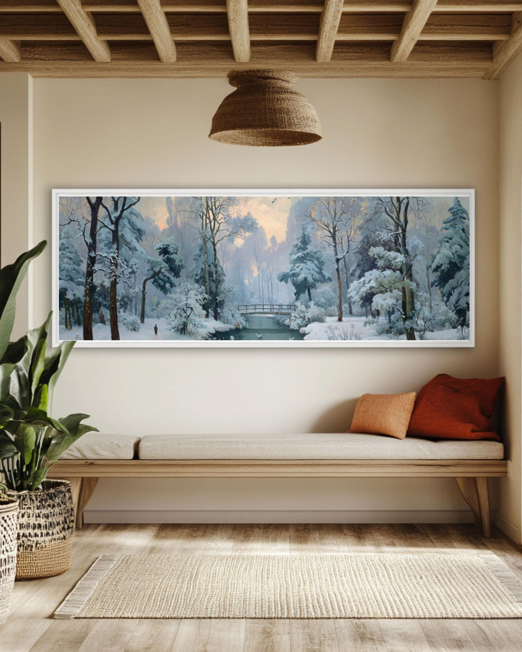 Winter Forest Landscape Wall Art – Snowy Nature Canvas Print (Cézanne Style)