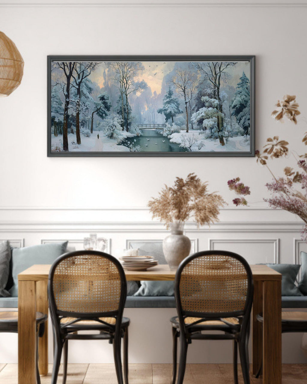 Winter Forest Landscape Wall Art – Snowy Nature Canvas Print (Cézanne Style)