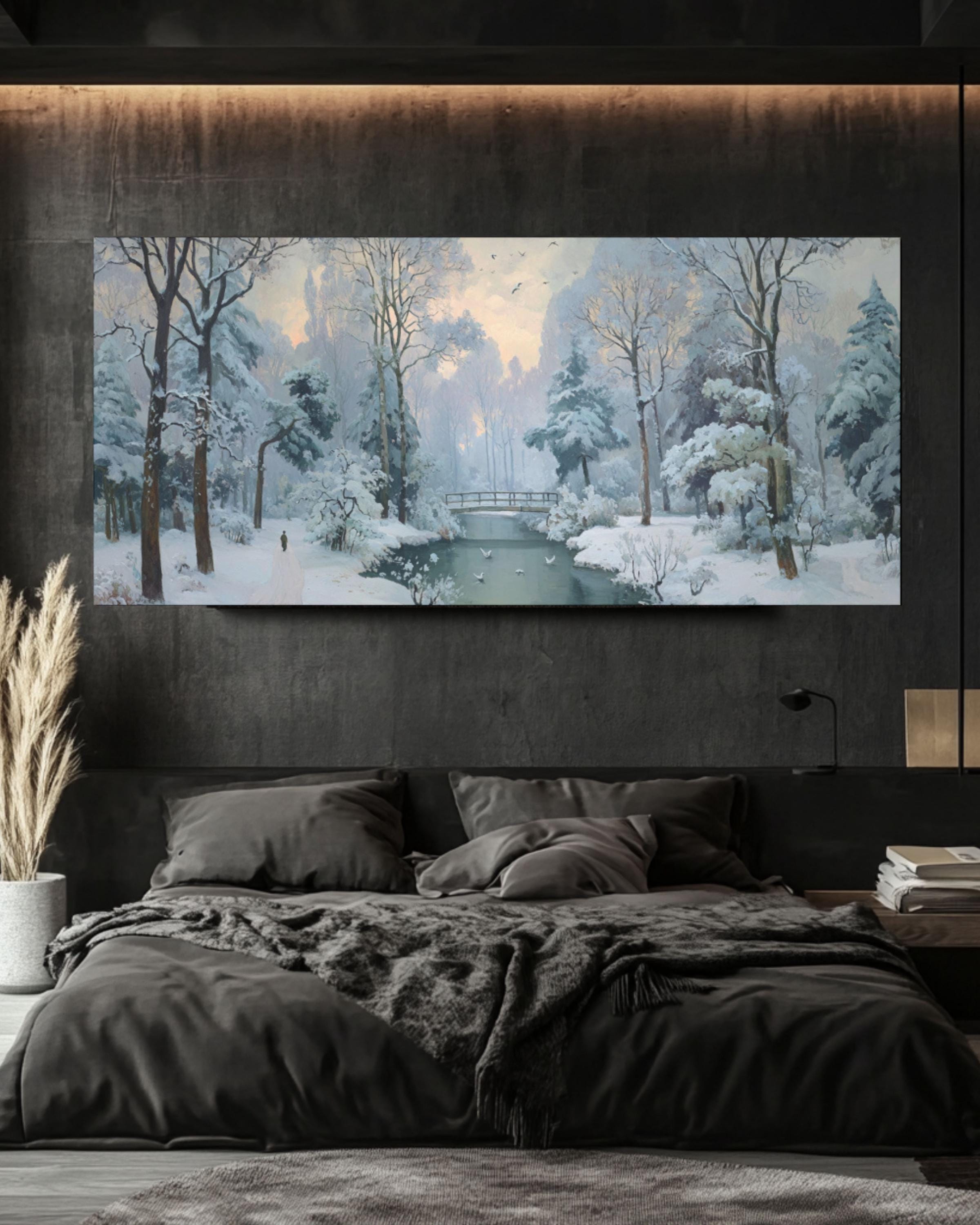 Winter Forest Landscape Wall Art – Snowy Nature Canvas Print (Cézanne Style)