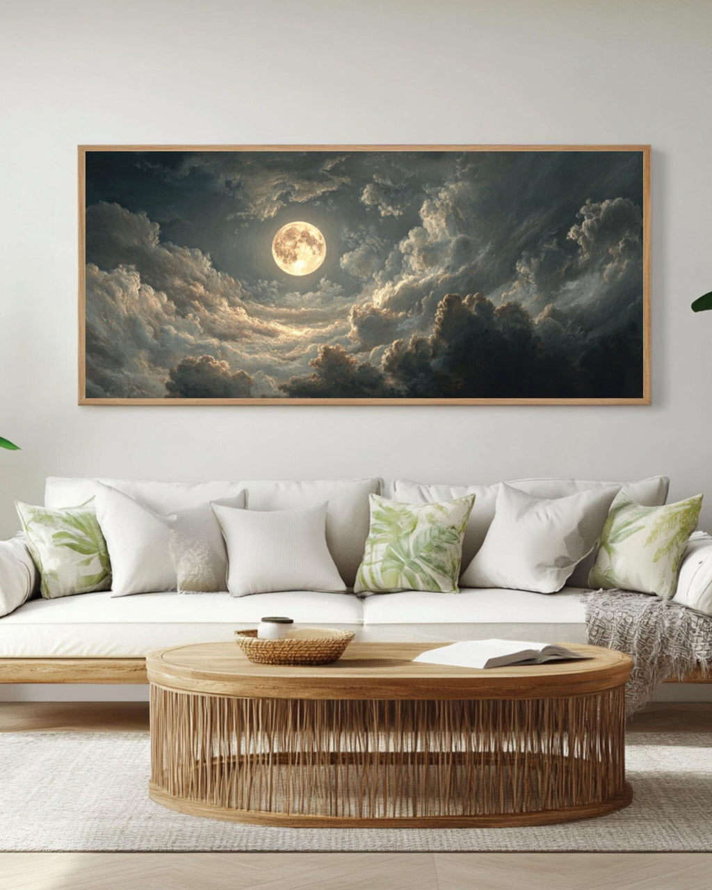 Full Moon Night Sky Wall Art – Classic Style Celestial Canvas Print