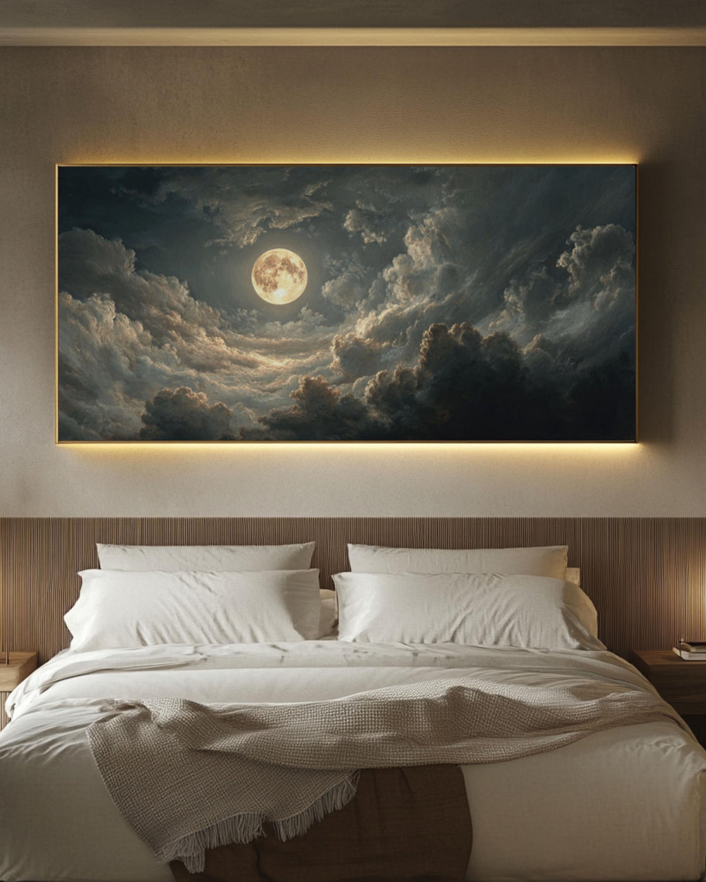 Full Moon Night Sky Wall Art – Classic Style Celestial Canvas Print