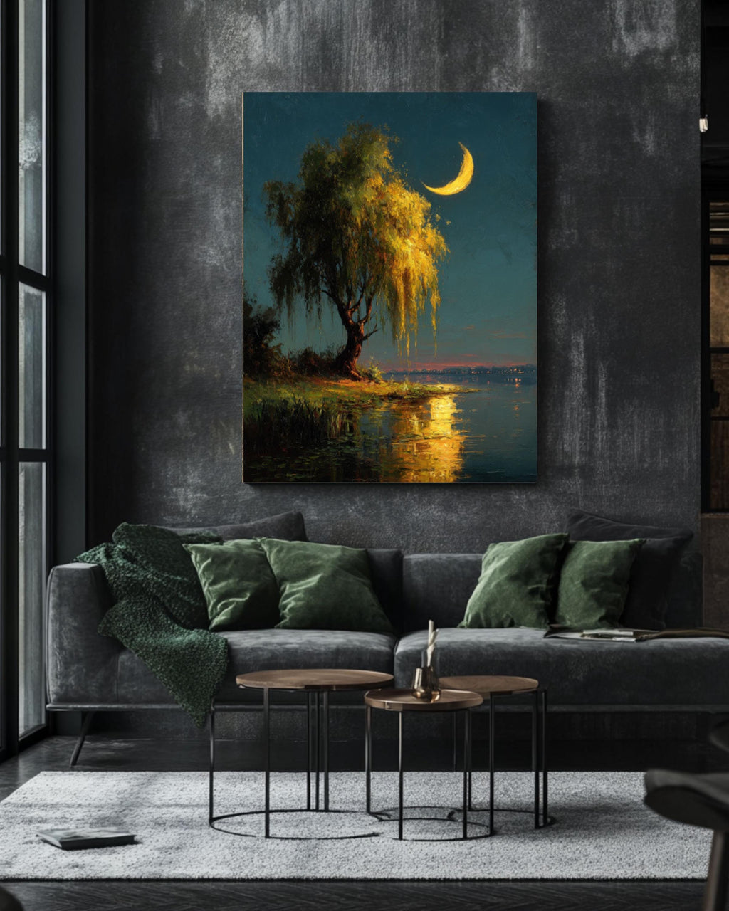 Moonlit Willow Tree Canvas Print – Classic European-Inspired Nature Art