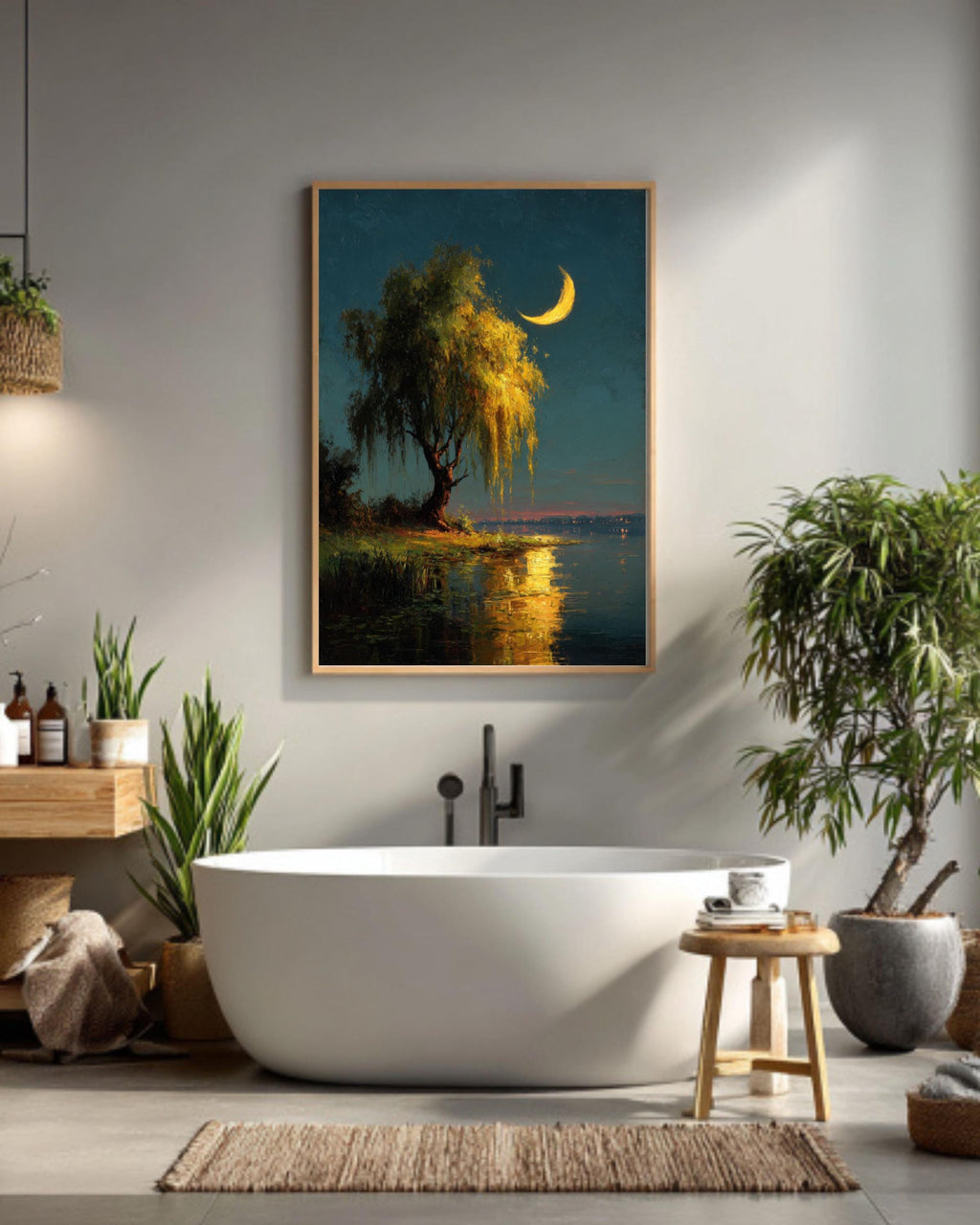 Moonlit Willow Tree Canvas Print – Classic European-Inspired Nature Art