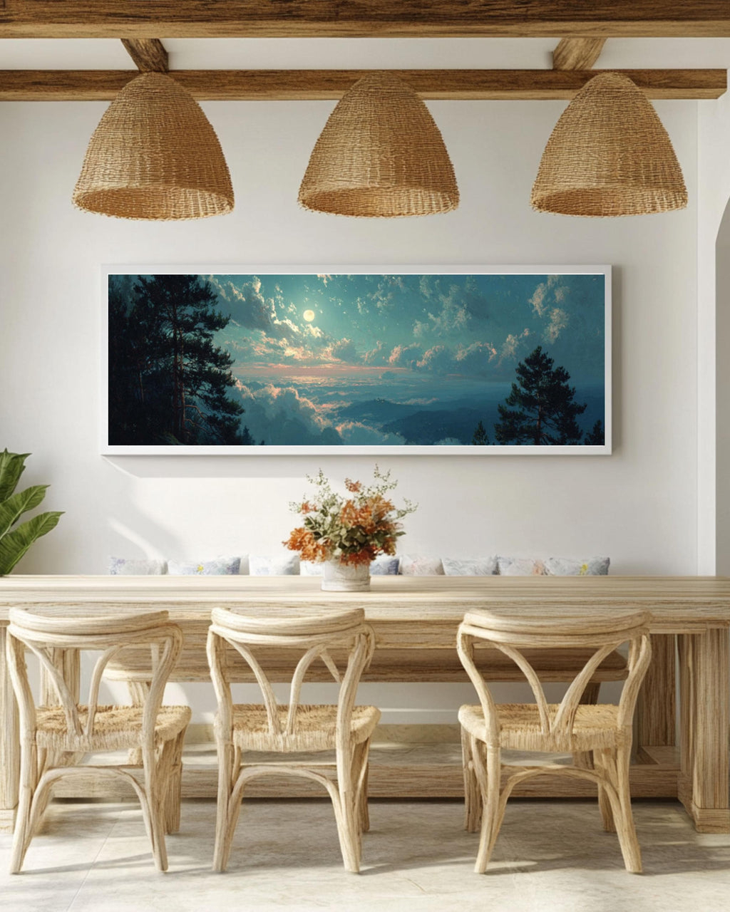 Moonlit Forest Landscape Wall Art – Moody Night Woodland Canvas Print